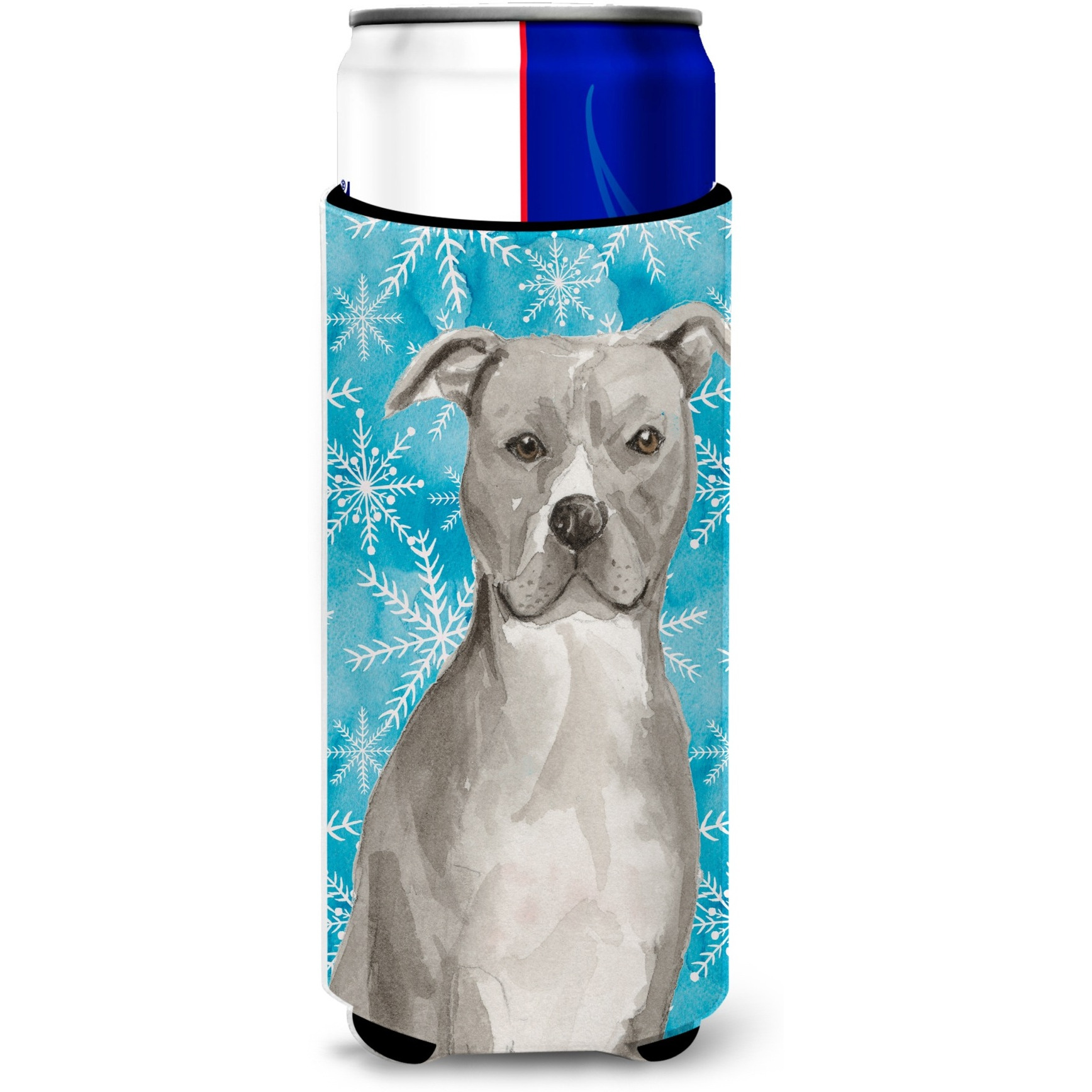 &quotCaroline's Treasures Staffordshire Bull Terrier Winter Decorative Can Hugger, Slim, Multicolor"