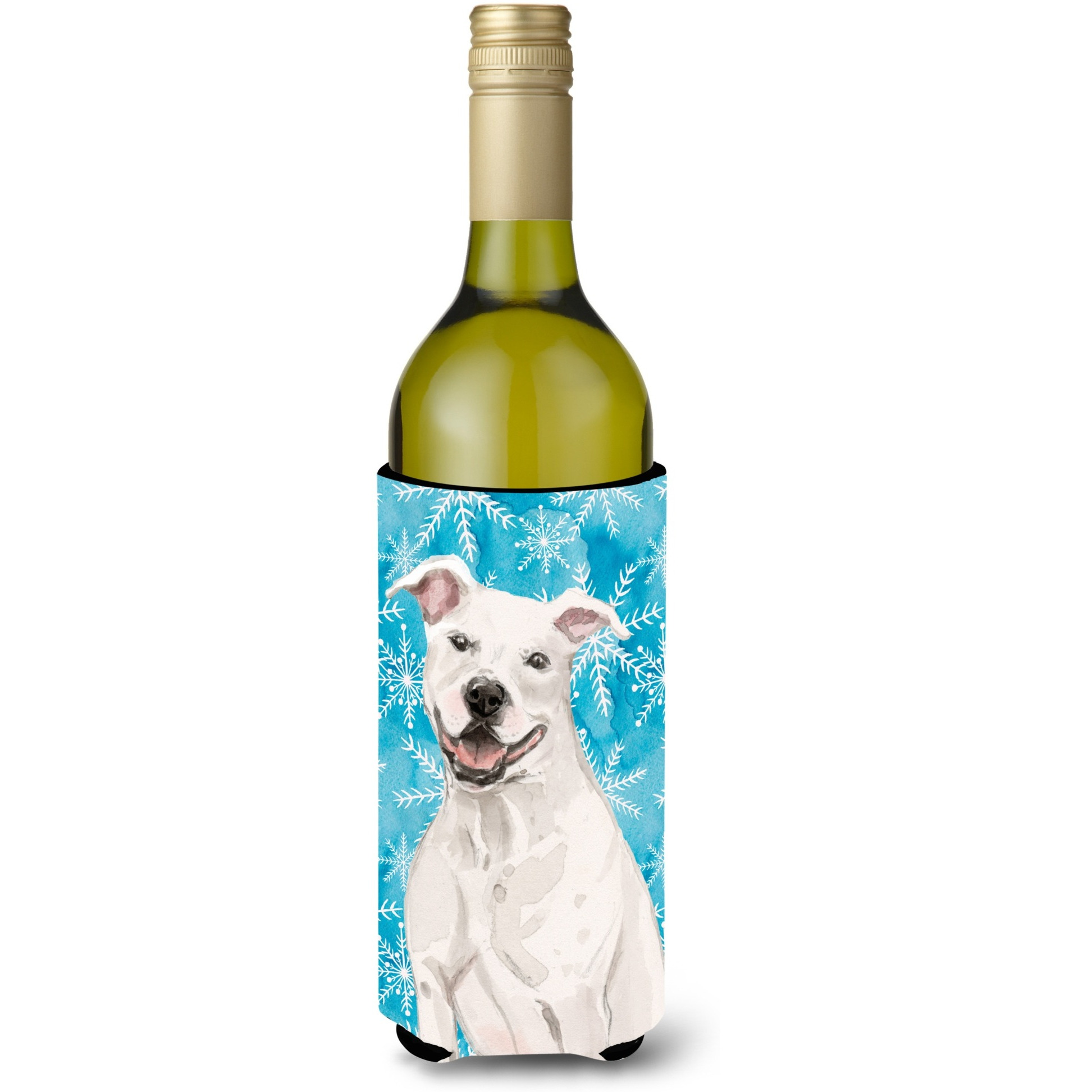 &quotCaroline's Treasures White Staffie Bull Terrier Winter Decorative Bottle Hugger, 750ml, Multicolor"