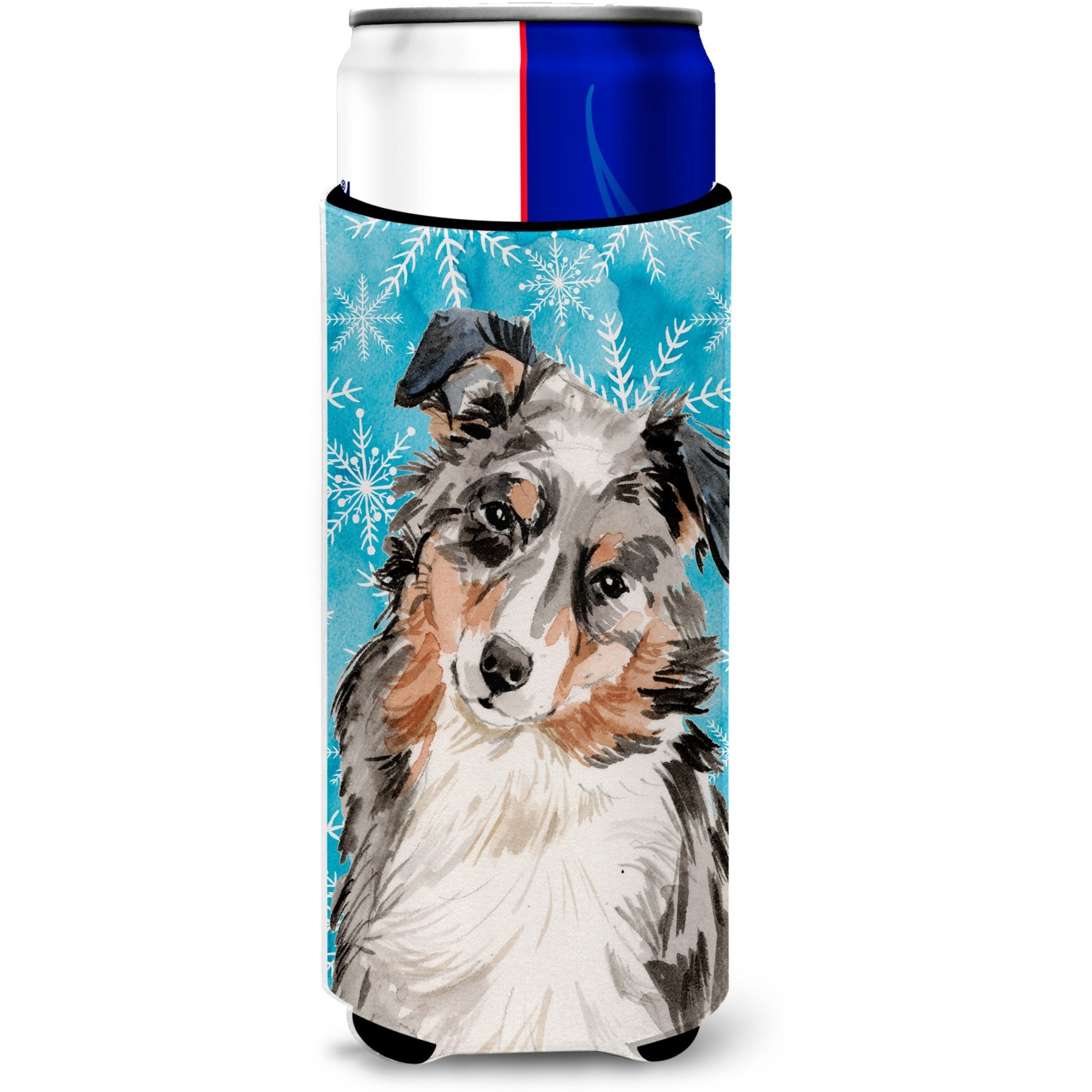 &quotCaroline's Treasures Australian Shepherd Winter Decorative Can Hugger, Slim, Multicolor"