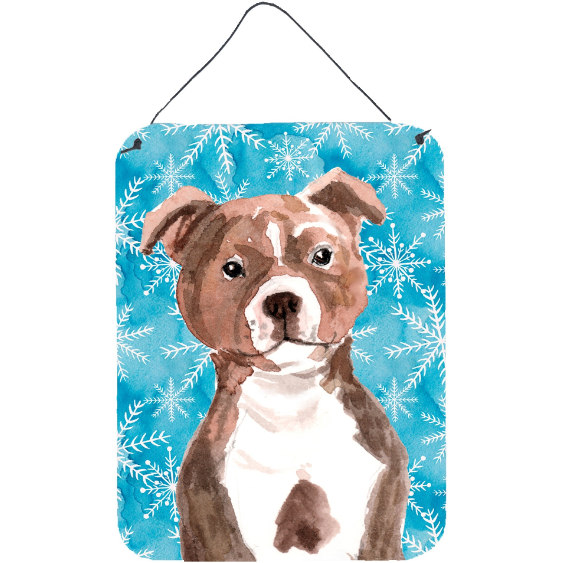 &quotCaroline's Treasures Red Staffie Bull Terrier Winter Metal Print, 16"" x 12"", Multicolor"
