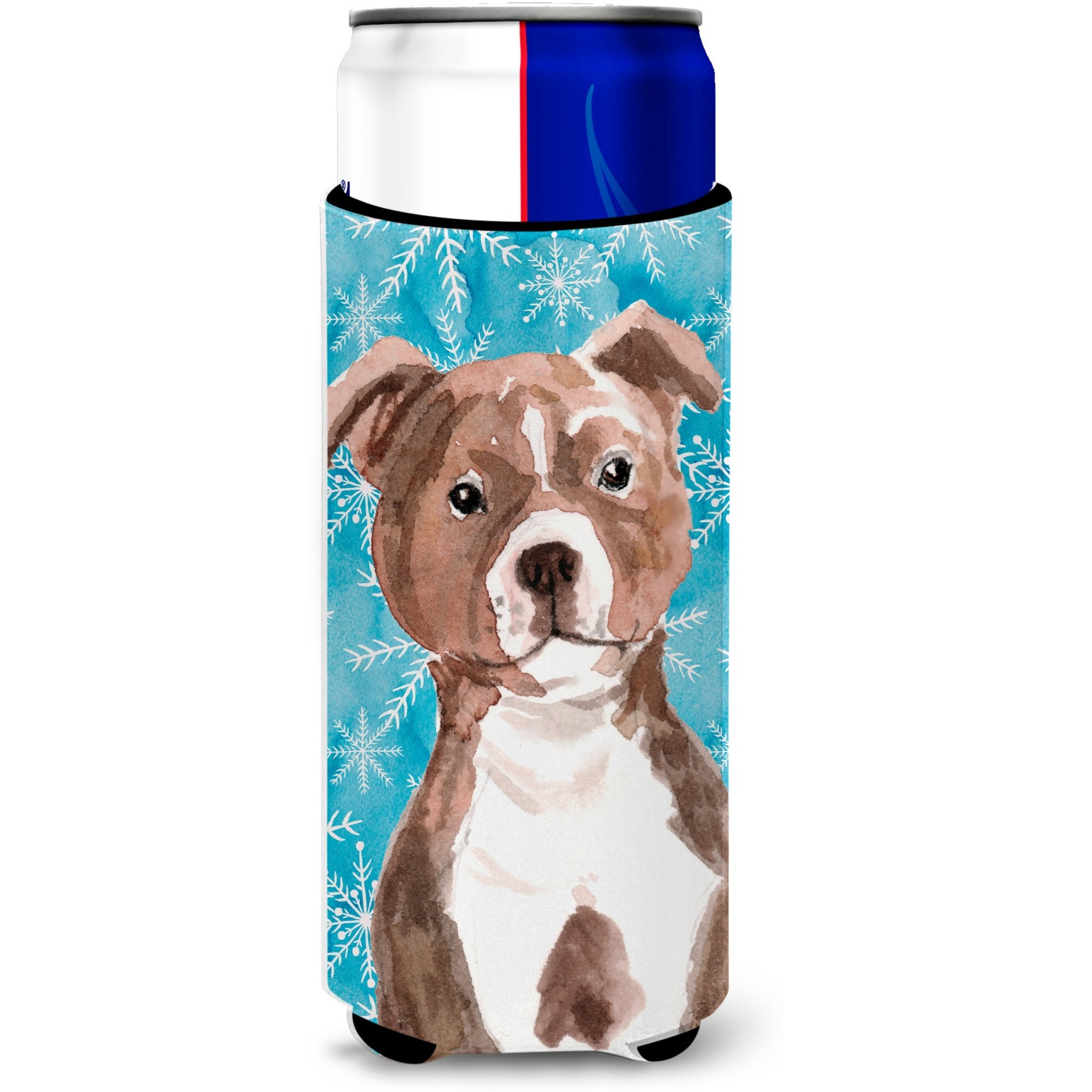 &quotCaroline's Treasures Red Staffie Bull Terrier Winter Decorative Can Hugger, Slim, Multicolor"