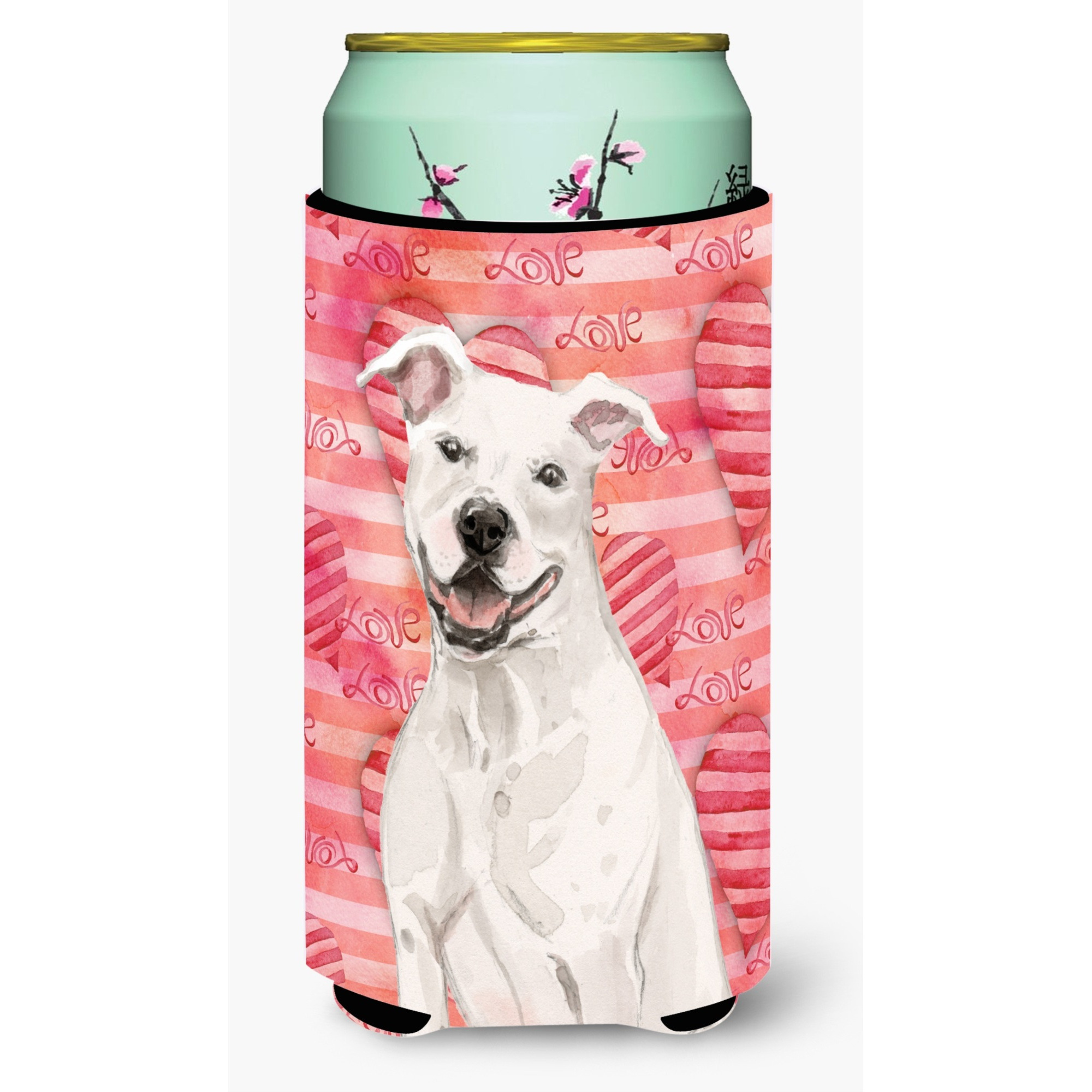 &quotCaroline's Treasures White Staffie Bull Terrier Love Decorative Can Hugger, Tall, Multicolor"