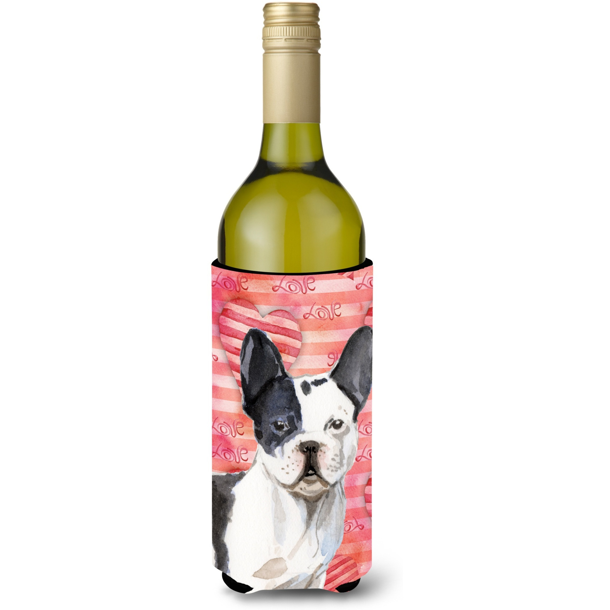 &quotCaroline's Treasures Black White French Bulldog Love Decorative Bottle Hugger, 750ml, Multicolor"
