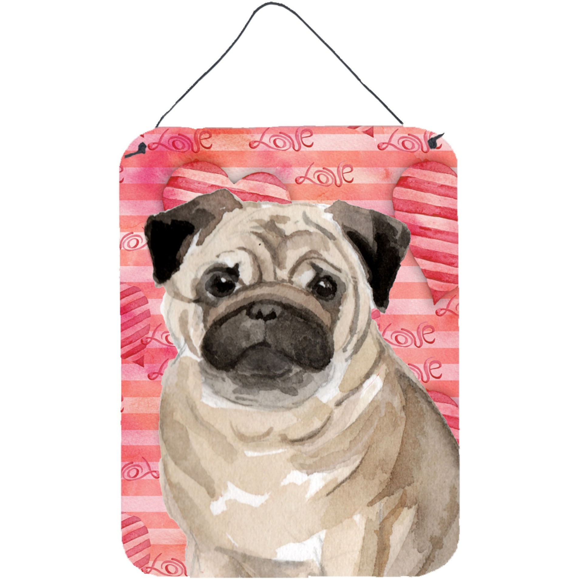 &quotCaroline's Treasures Fawn Pug Love Metal Print, 16"" x 12"", Multicolor"