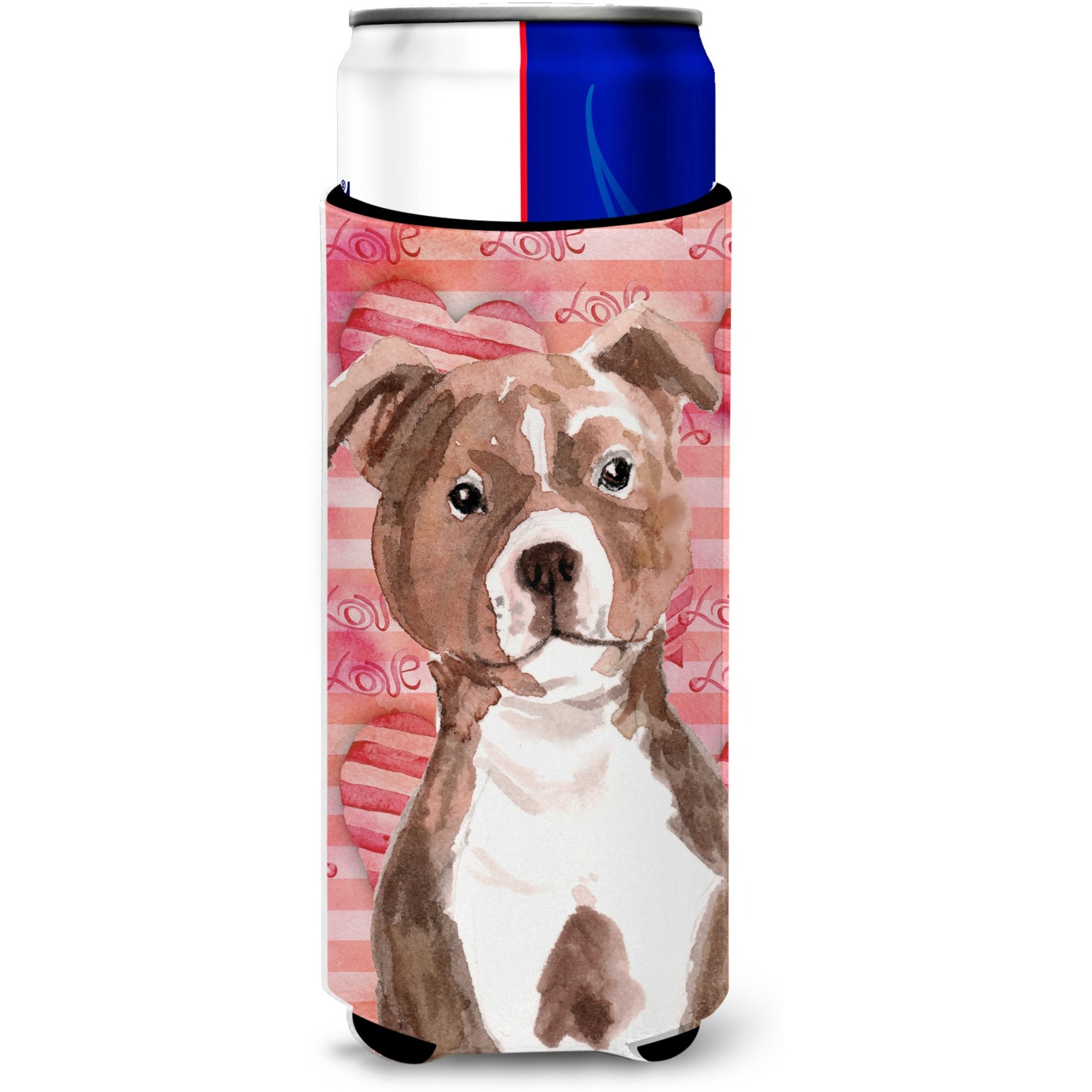 &quotCaroline's Treasures Red Staffie Bull Terrier Love Decorative Can Hugger, Slim, Multicolor"