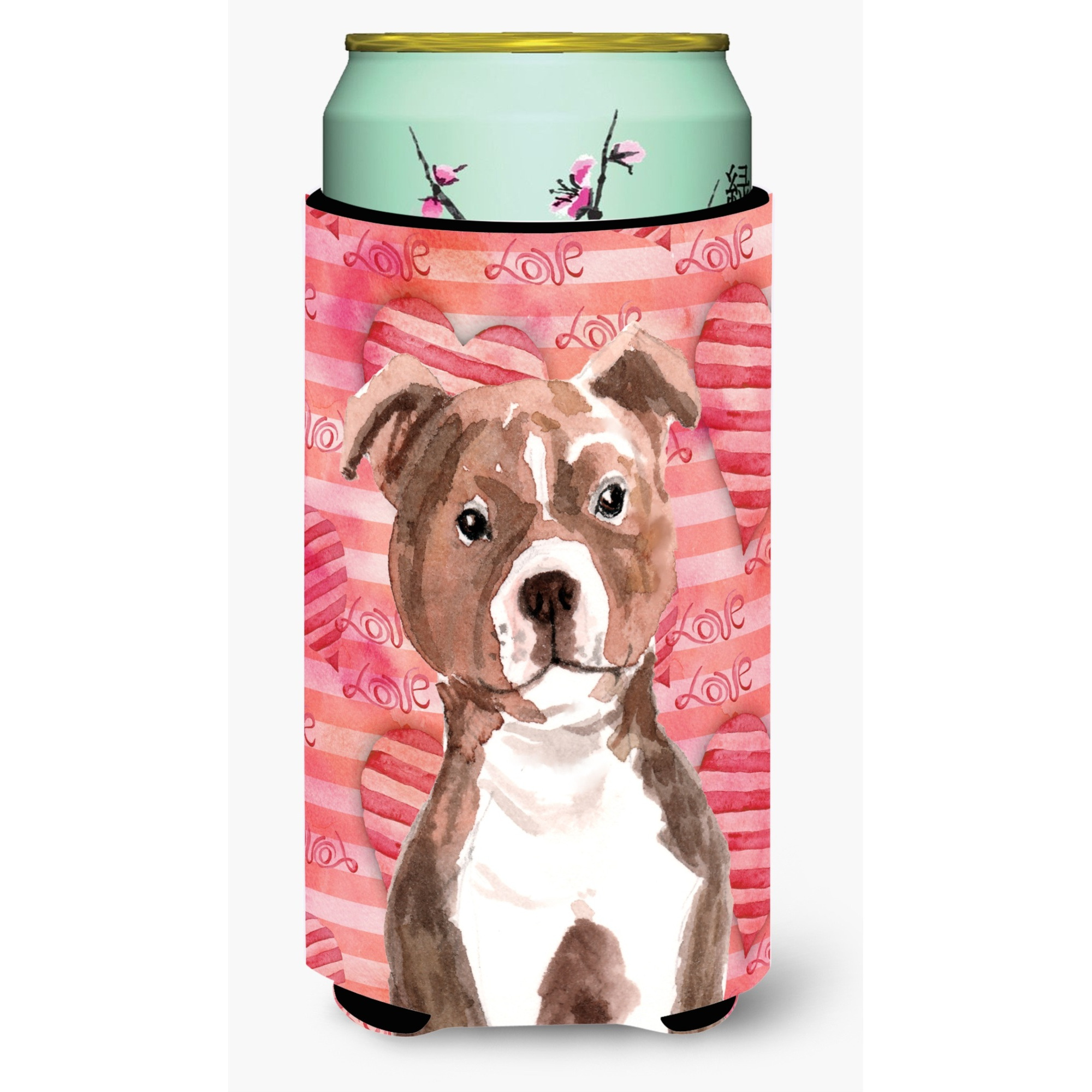 &quotCaroline's Treasures Red Staffie Bull Terrier Love Decorative Can Hugger, Tall, Multicolor"