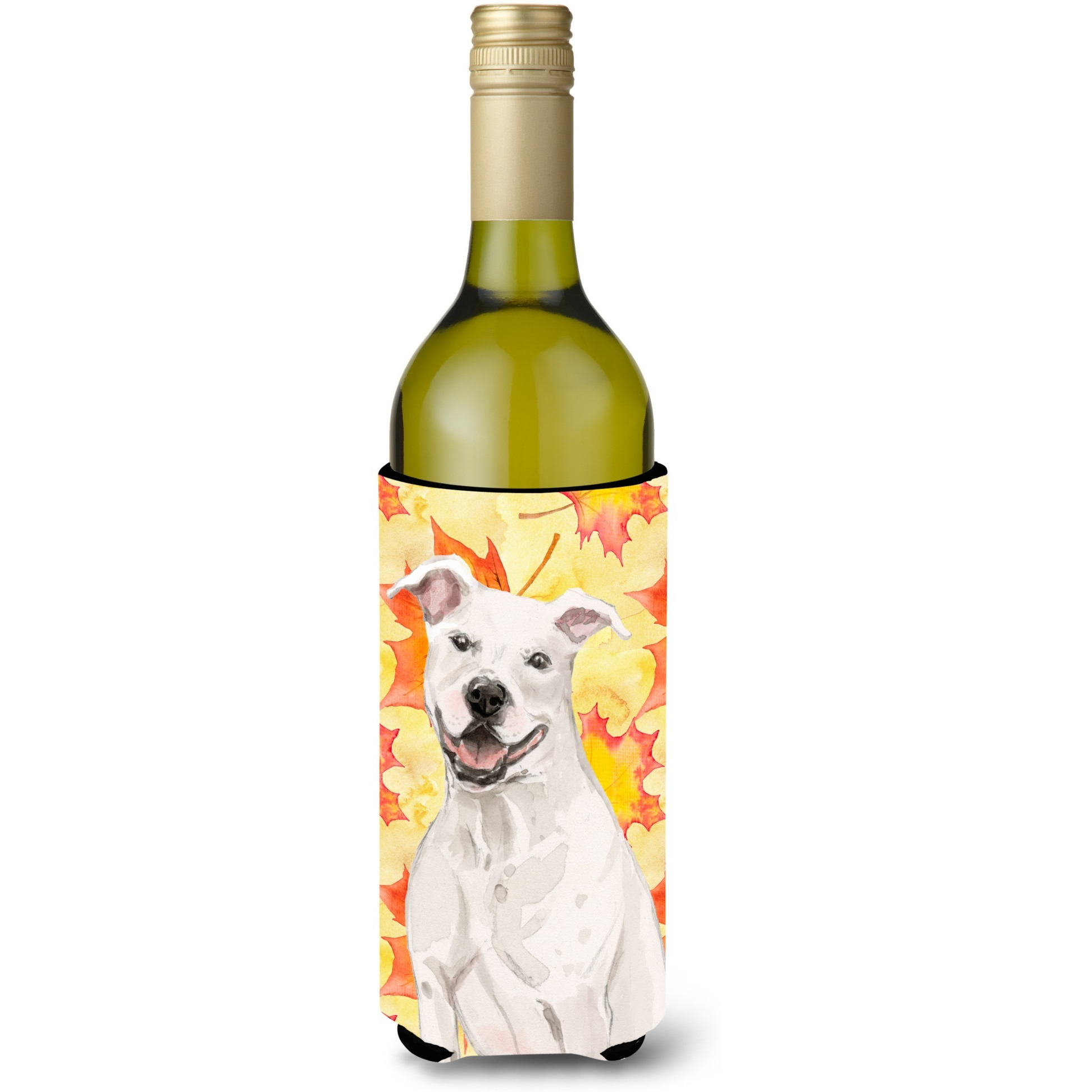 &quotCaroline's Treasures White Staffie Bull Terrier Fall Decorative Bottle Hugger, 750ml, Multicolor"