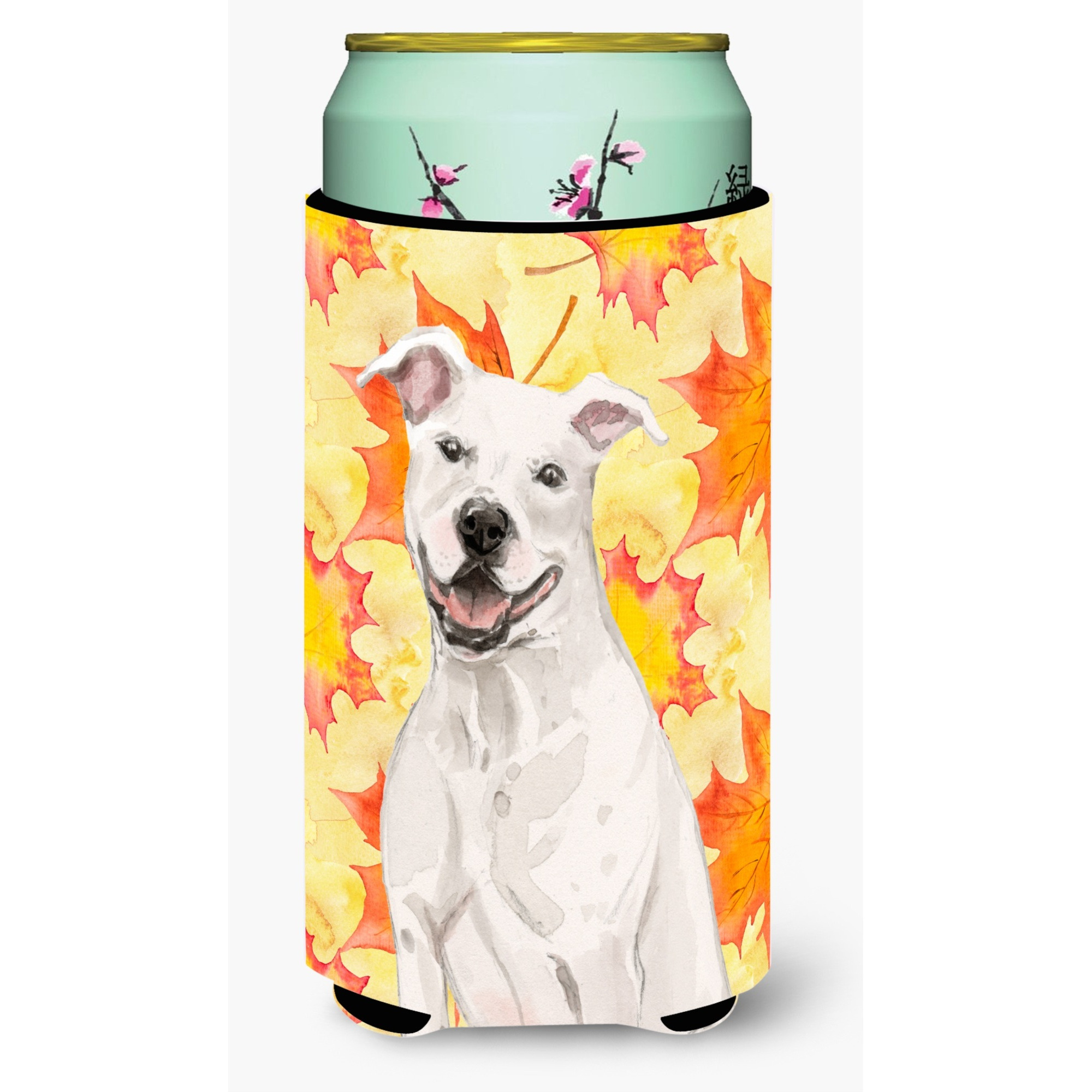 &quotCaroline's Treasures White Staffie Bull Terrier Fall Decorative Can Hugger, Tall, Multicolor"