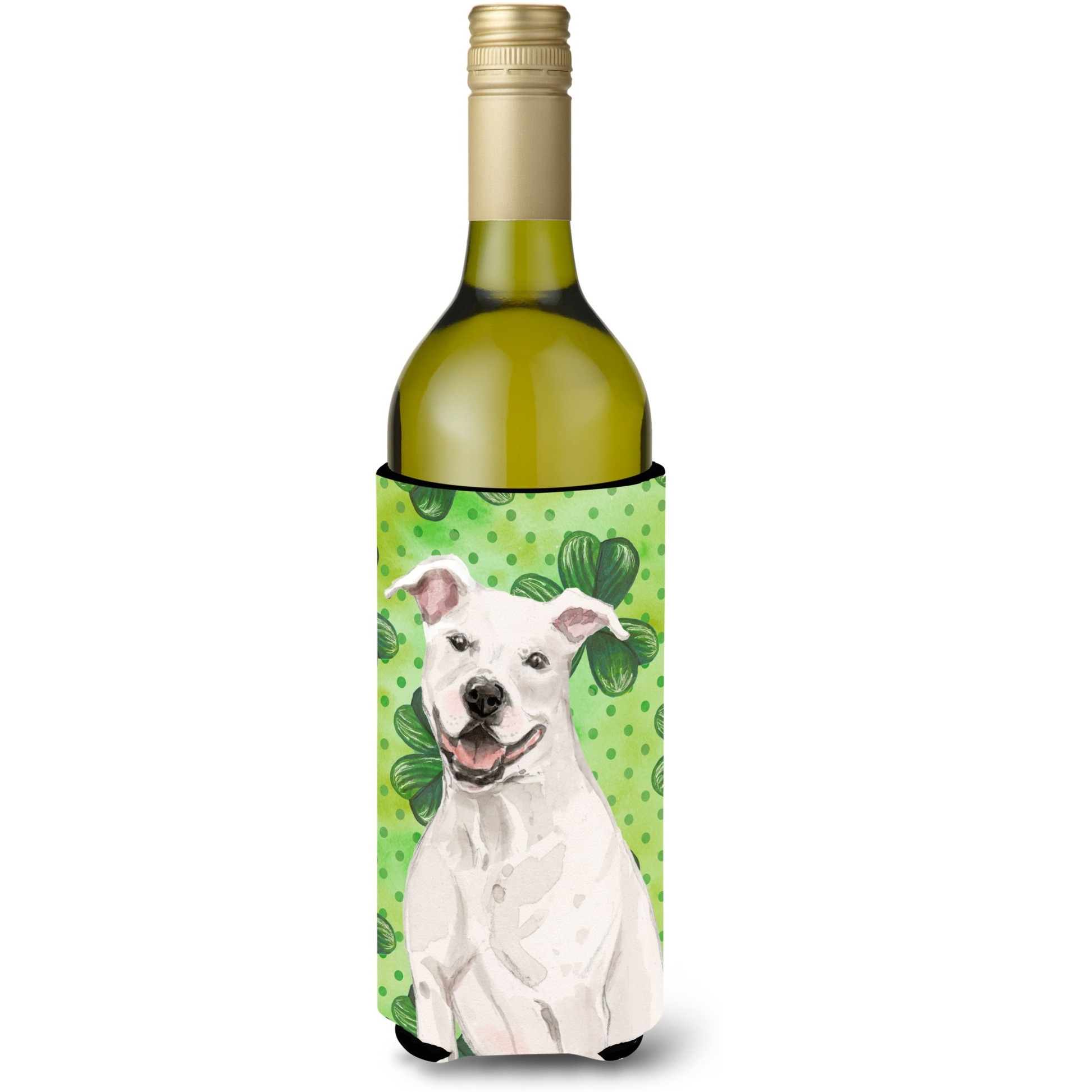&quotCaroline's Treasures White Staffie Bull Terrier St. Patrick's Decorative Bottle Hugger, 750ml, Multicolor"
