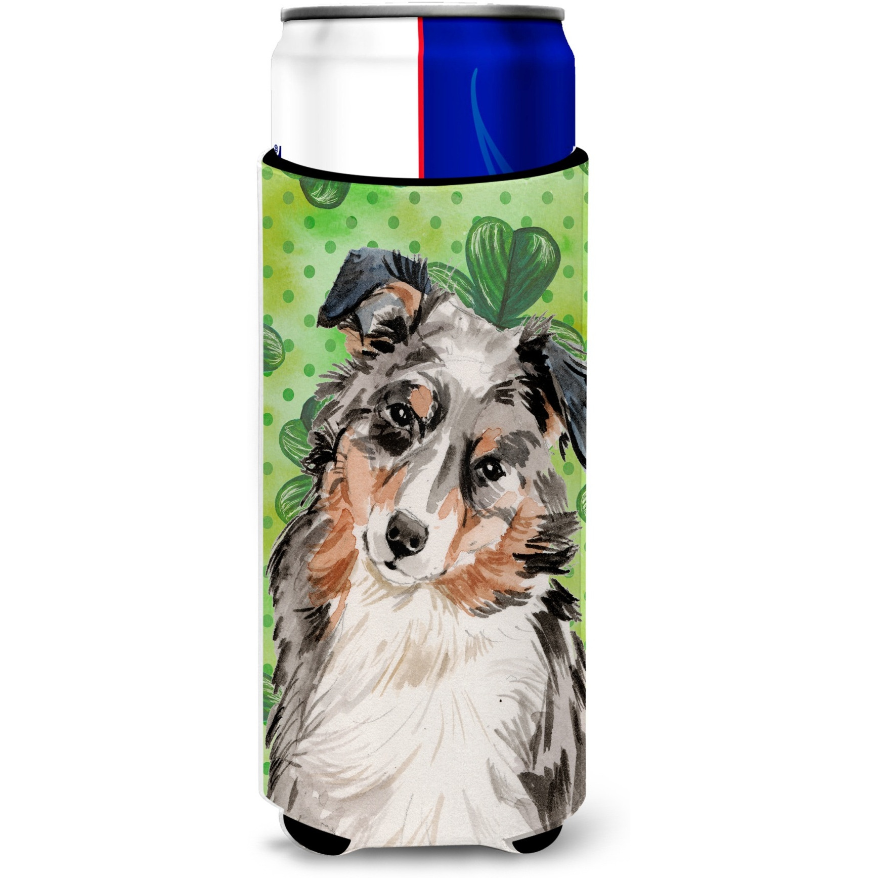 &quotCaroline's Treasures Australian Shepherd St. Patrick's Decorative Can Hugger, Slim, Multicolor"