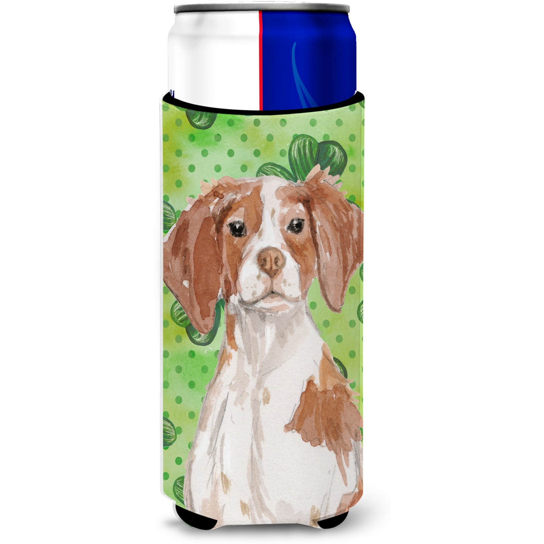 &quotCaroline's Treasures Brittany Spaniel St. Patrick's Decorative Can Hugger, Slim, Multicolor"