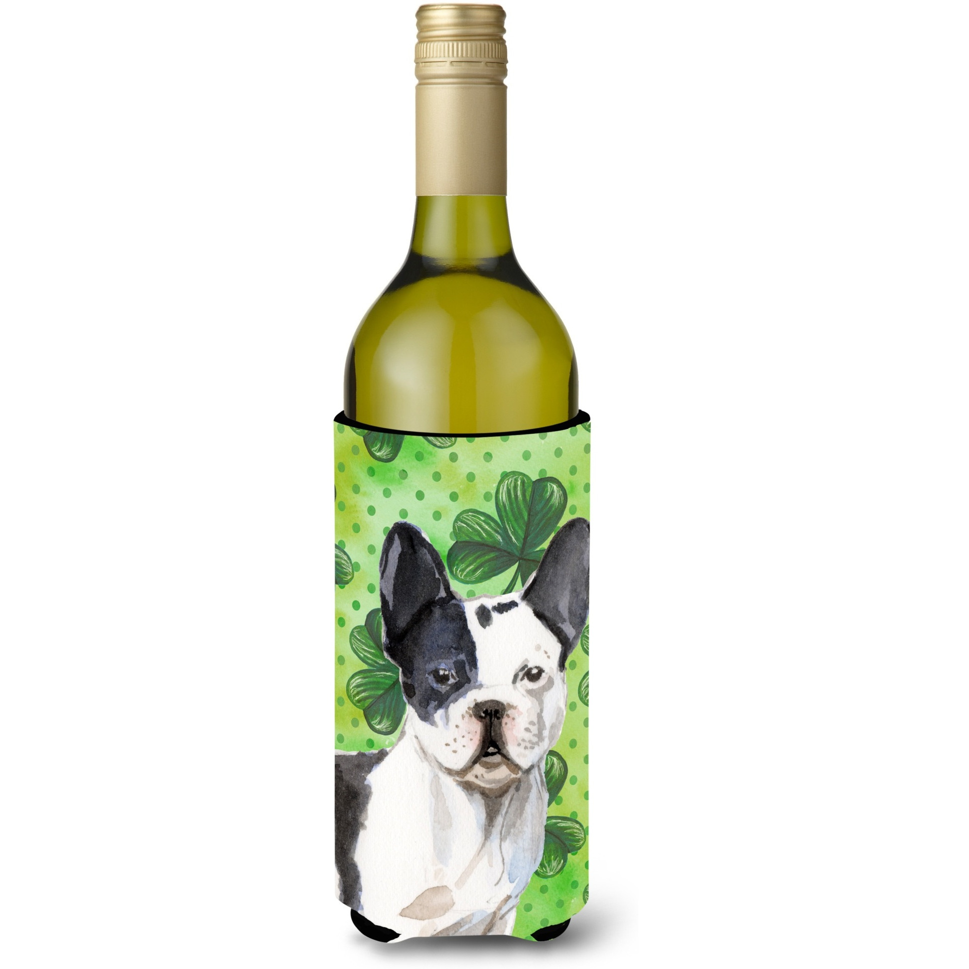 &quotCaroline's Treasures Black White French Bulldog St. Patrick's Decorative Bottle Hugger, 750ml, Multicolor"