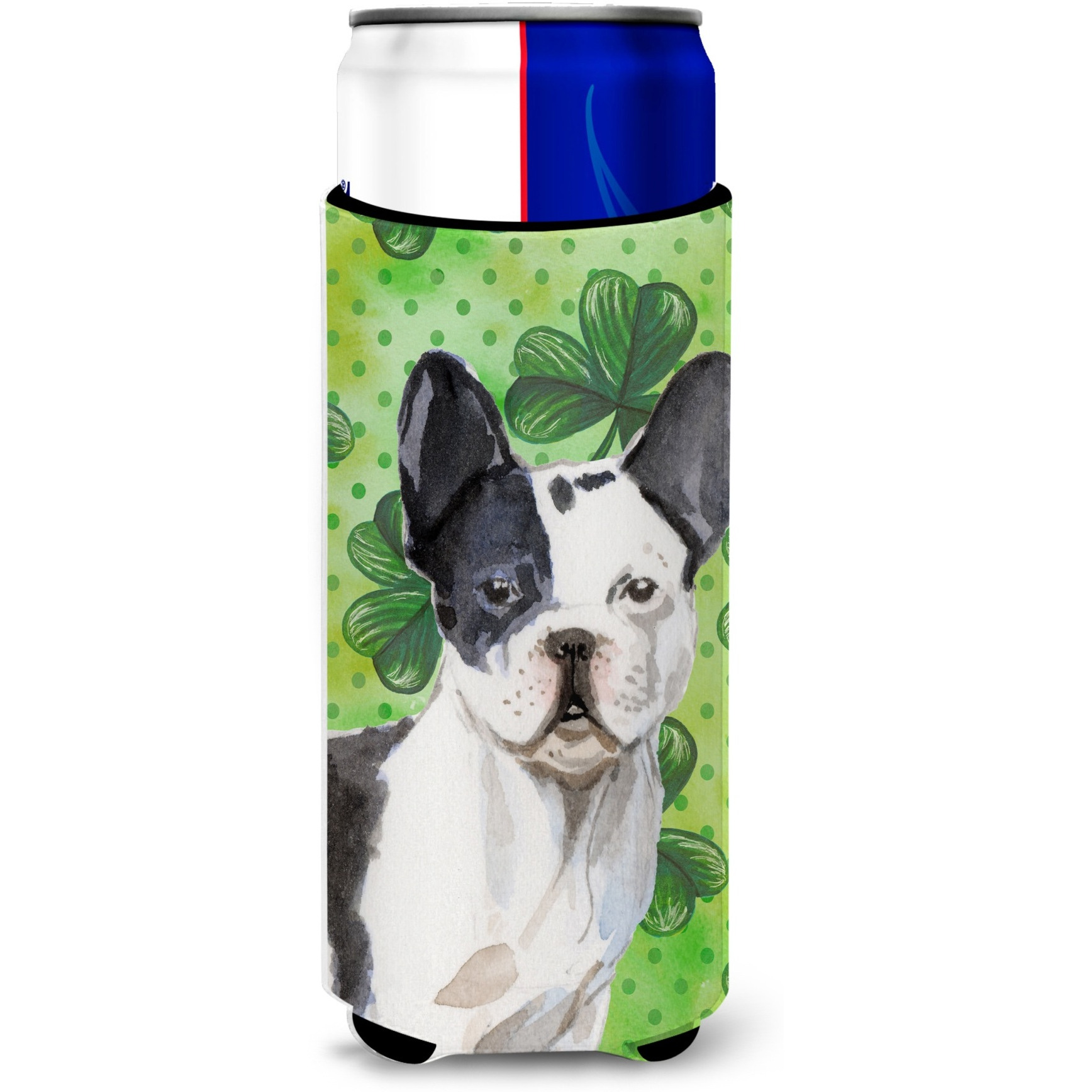&quotCaroline's Treasures Black White French Bulldog St. Patrick's Decorative Can Hugger, Slim, Multicolor"