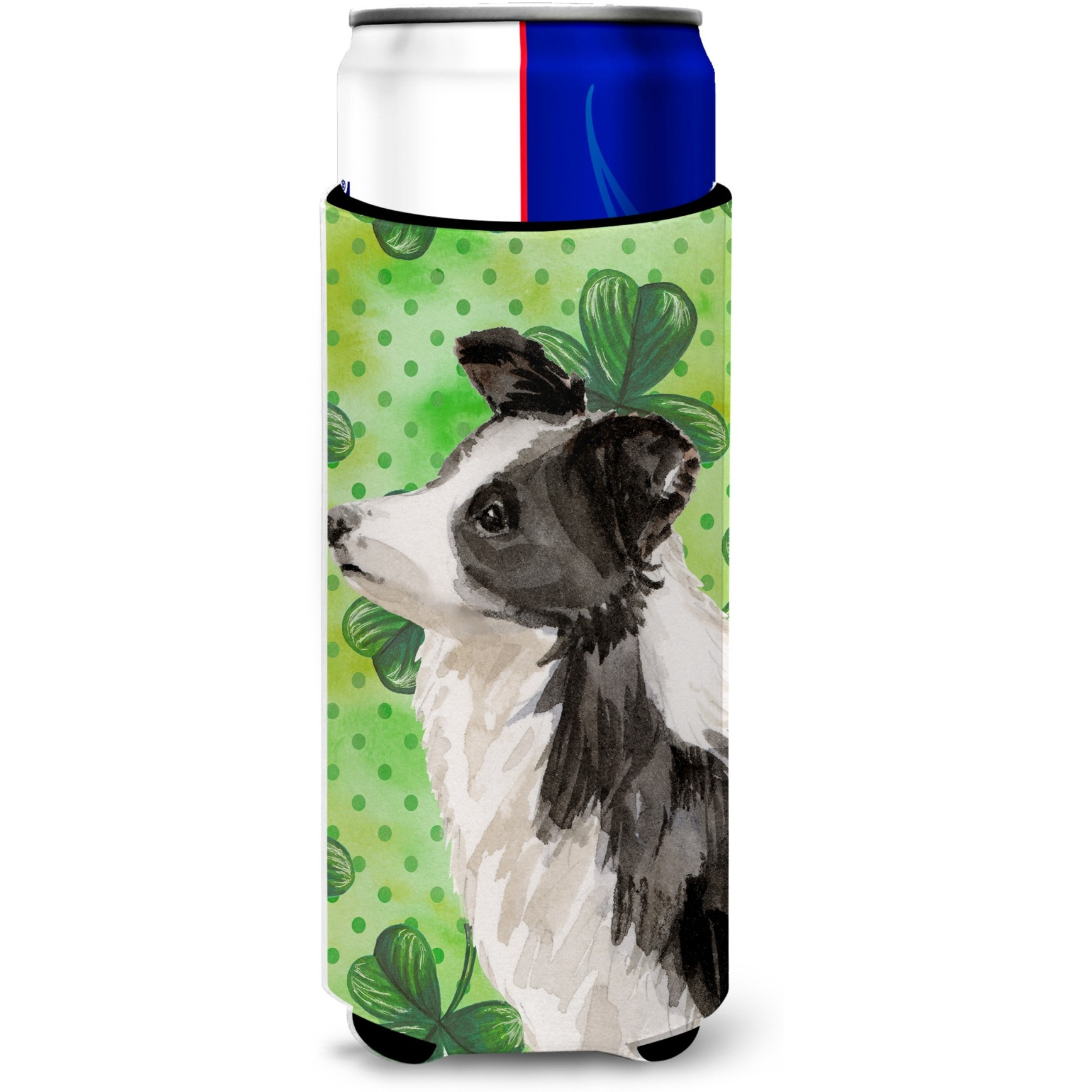 &quotCaroline's Treasures Border Collie St. Patrick's Decorative Can Hugger, Slim, Multicolor"