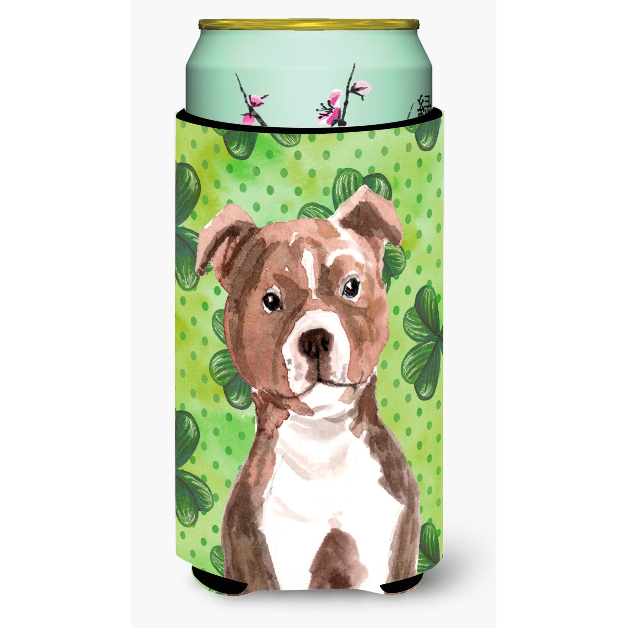 &quotCaroline's Treasures Red Staffie Bull Terrier St. Patrick's Decorative Can Hugger, Tall, Multicolor"