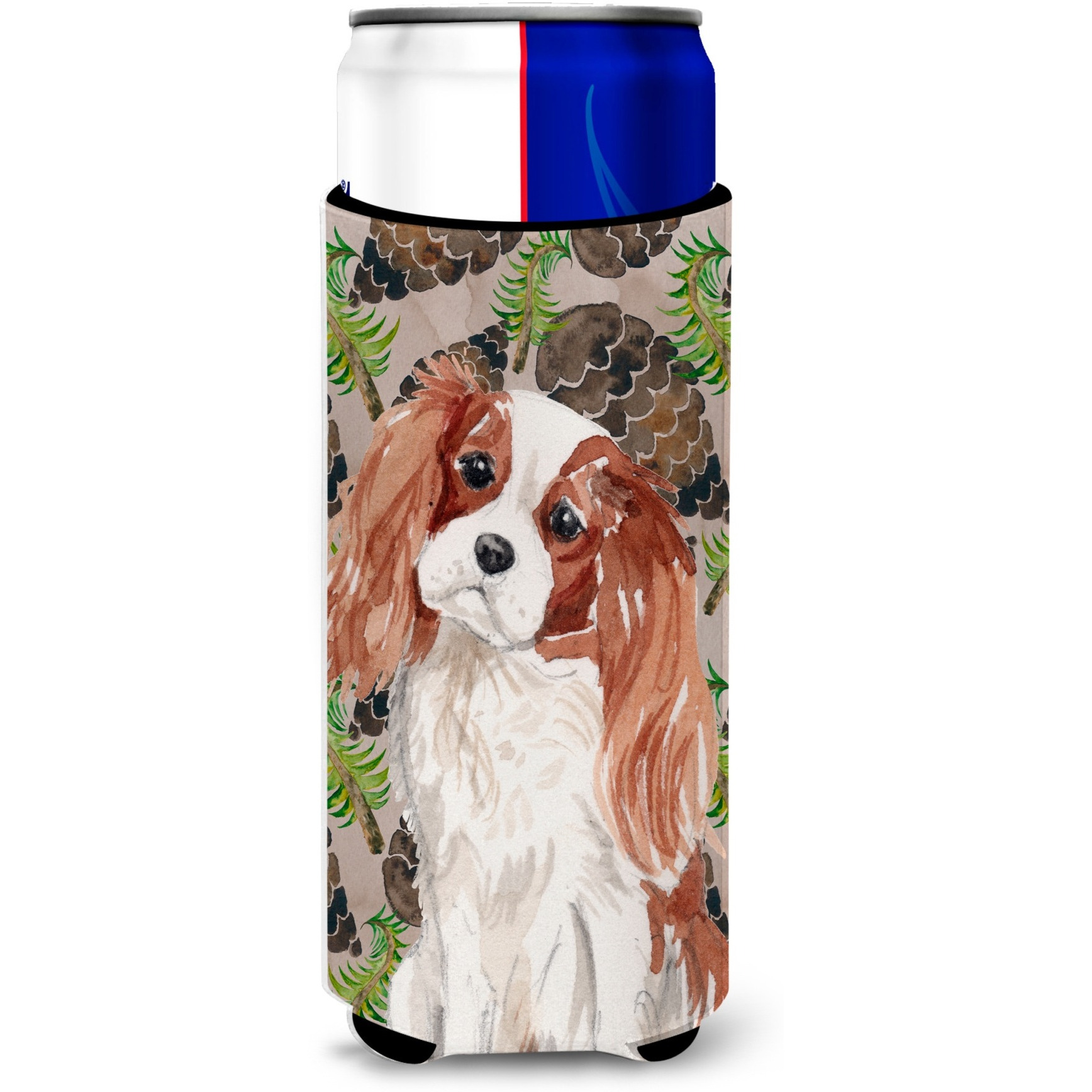 &quotCaroline's Treasures Blenheim Cavalier Spaniel Pine Cones Decorative Can Hugger, Slim, Multicolor"