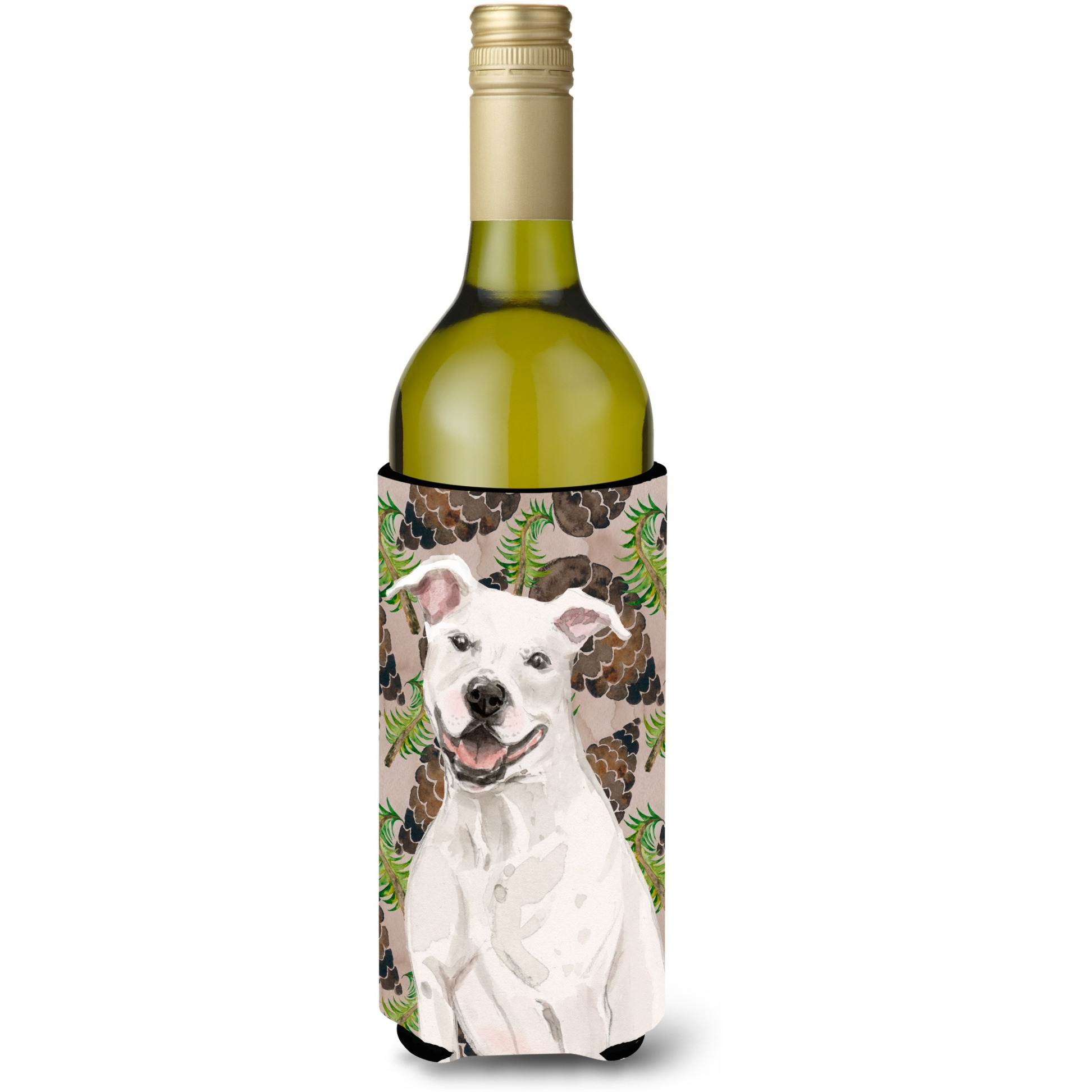 &quotCaroline's Treasures White Staffie Bull Terrier Pine Cones Decorative Bottle Hugger, 750ml, Multicolor"