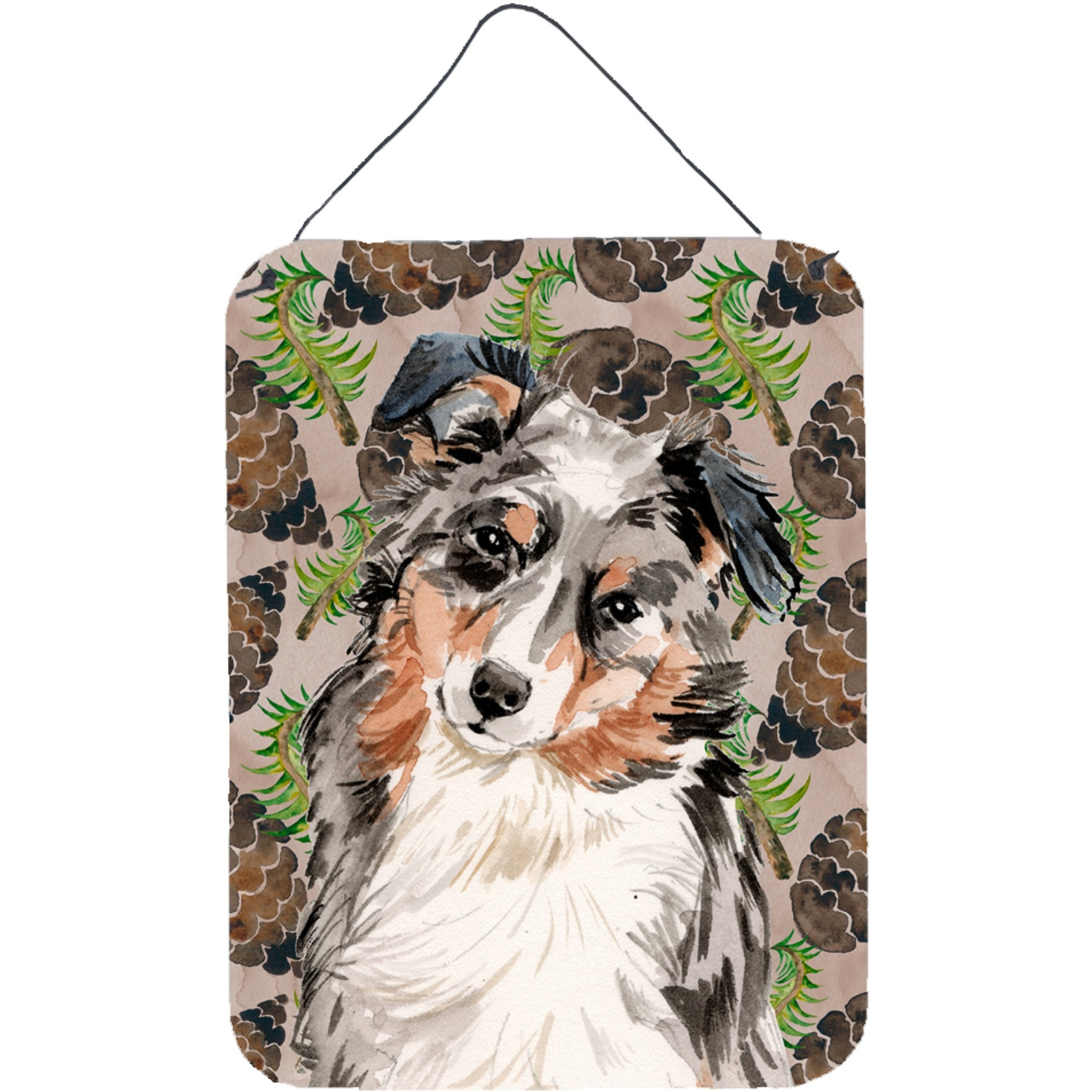 &quotCaroline's Treasures Australian Shepherd Pine Cones Metal Print, 16"" x 12"", Multicolor"