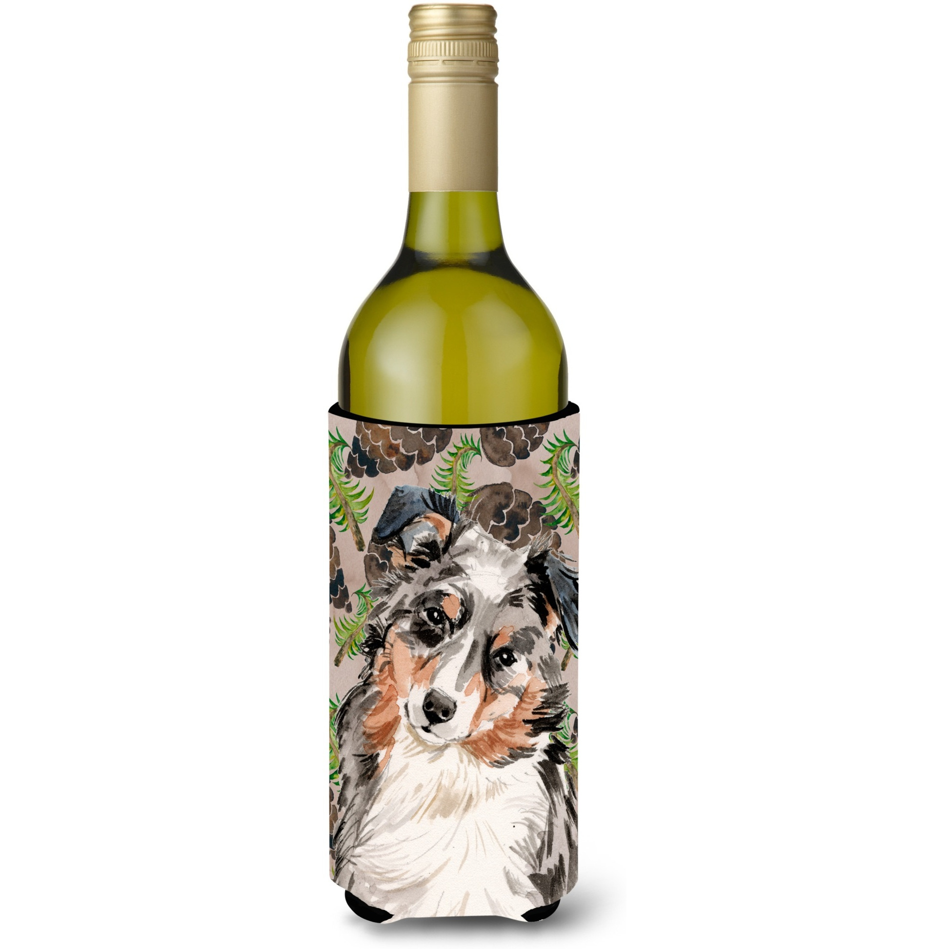 &quotCaroline's Treasures Australian Shepherd Pine Cones Decorative Bottle Hugger, 750ml, Multicolor"