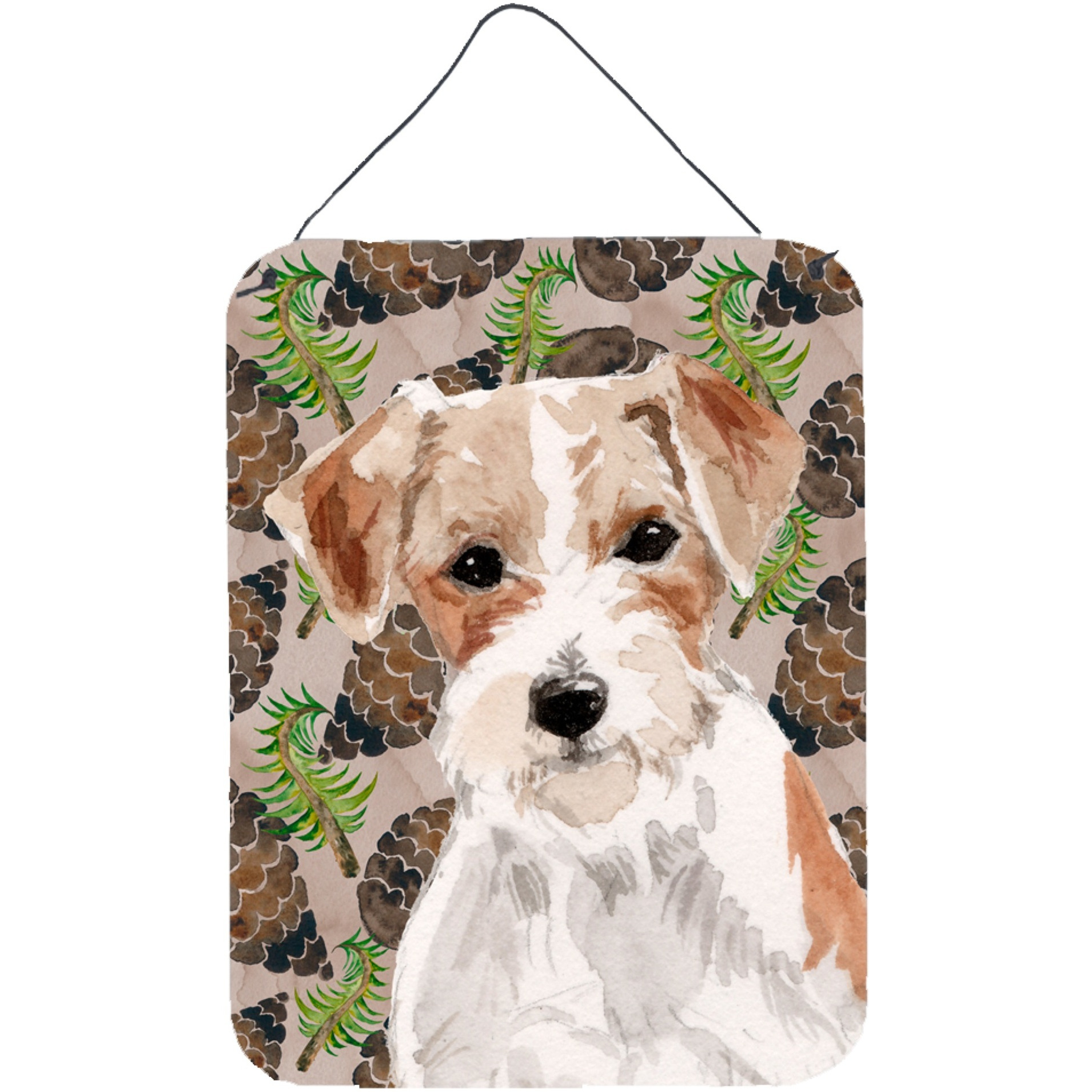 &quotCaroline's Treasures Wire Hair Jack Russell Pine Cones Metal Print, 16"" x 12"", Multicolor"