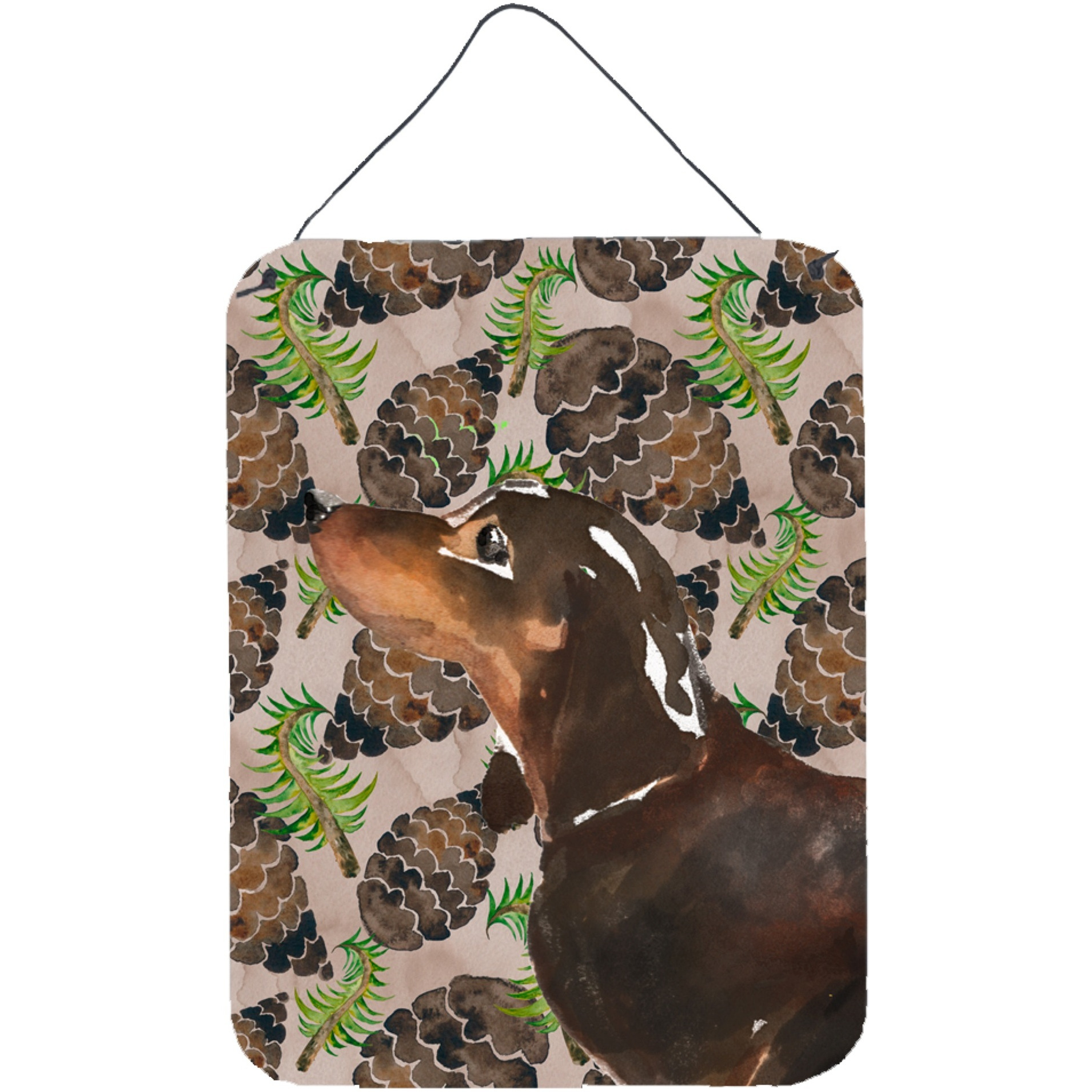 &quotCaroline's Treasures Black and Tan Dachshund Pine Cones Metal Print, 16"" x 12"", Multicolor"
