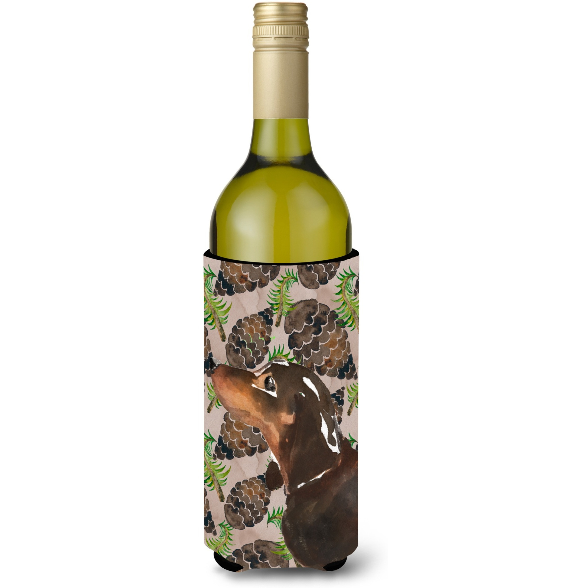 &quotCaroline's Treasures Black and Tan Dachshund Pine Cones Decorative Bottle Hugger, 750ml, Multicolor"