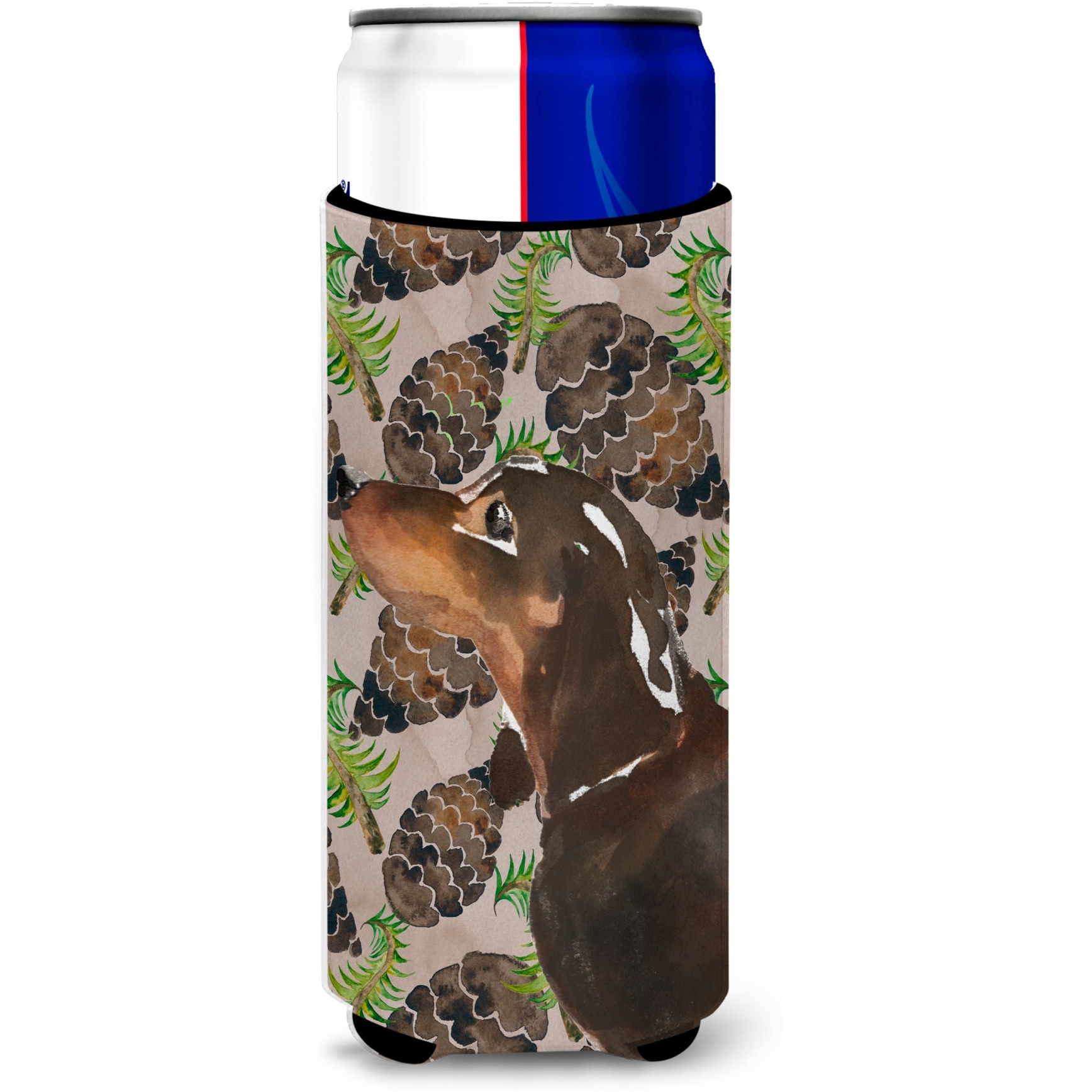 &quotCaroline's Treasures Black and Tan Dachshund Pine Cones Decorative Can Hugger, Slim, Multicolor"