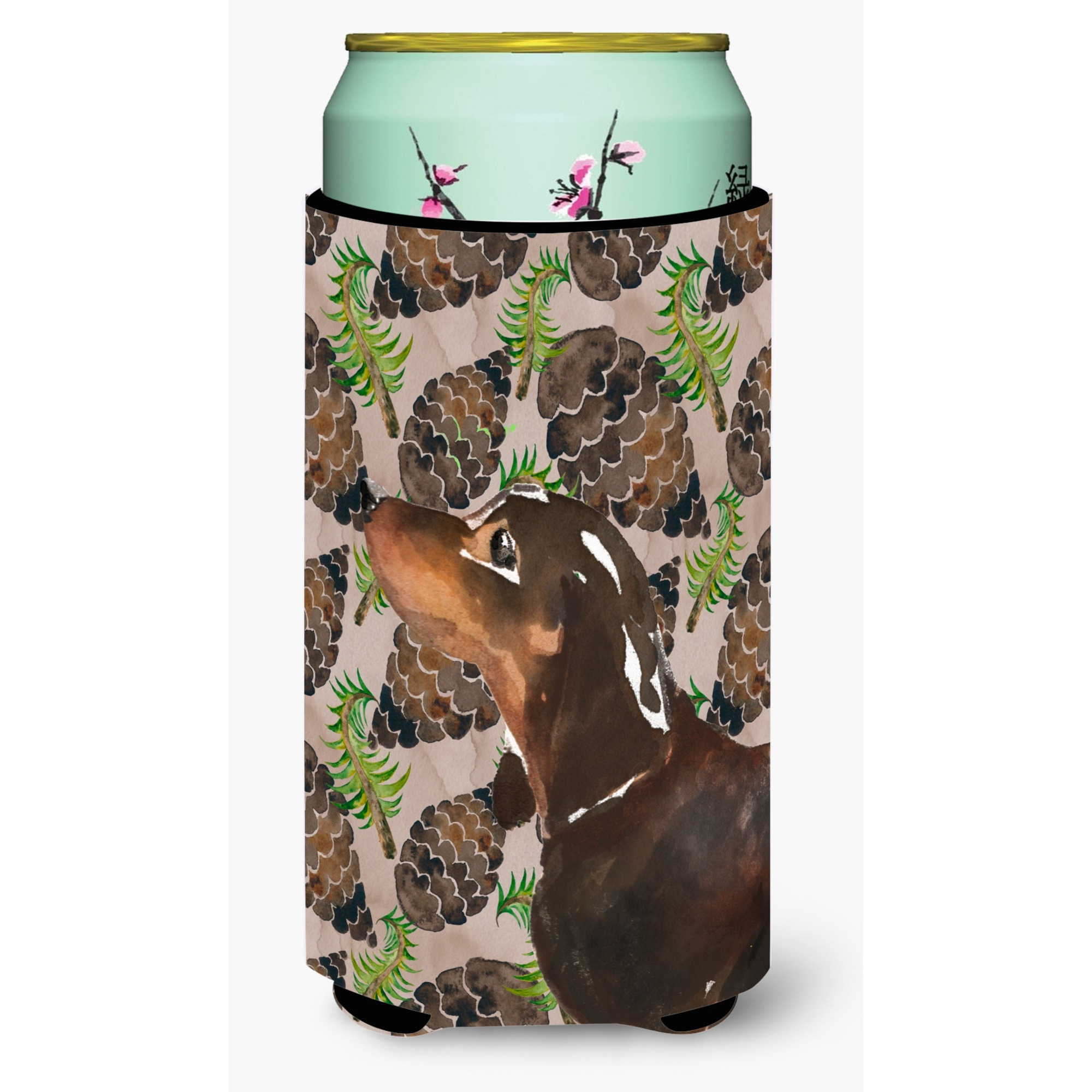 &quotCaroline's Treasures Black and Tan Dachshund Pine Cones Decorative Can Hugger, Tall, Multicolor"