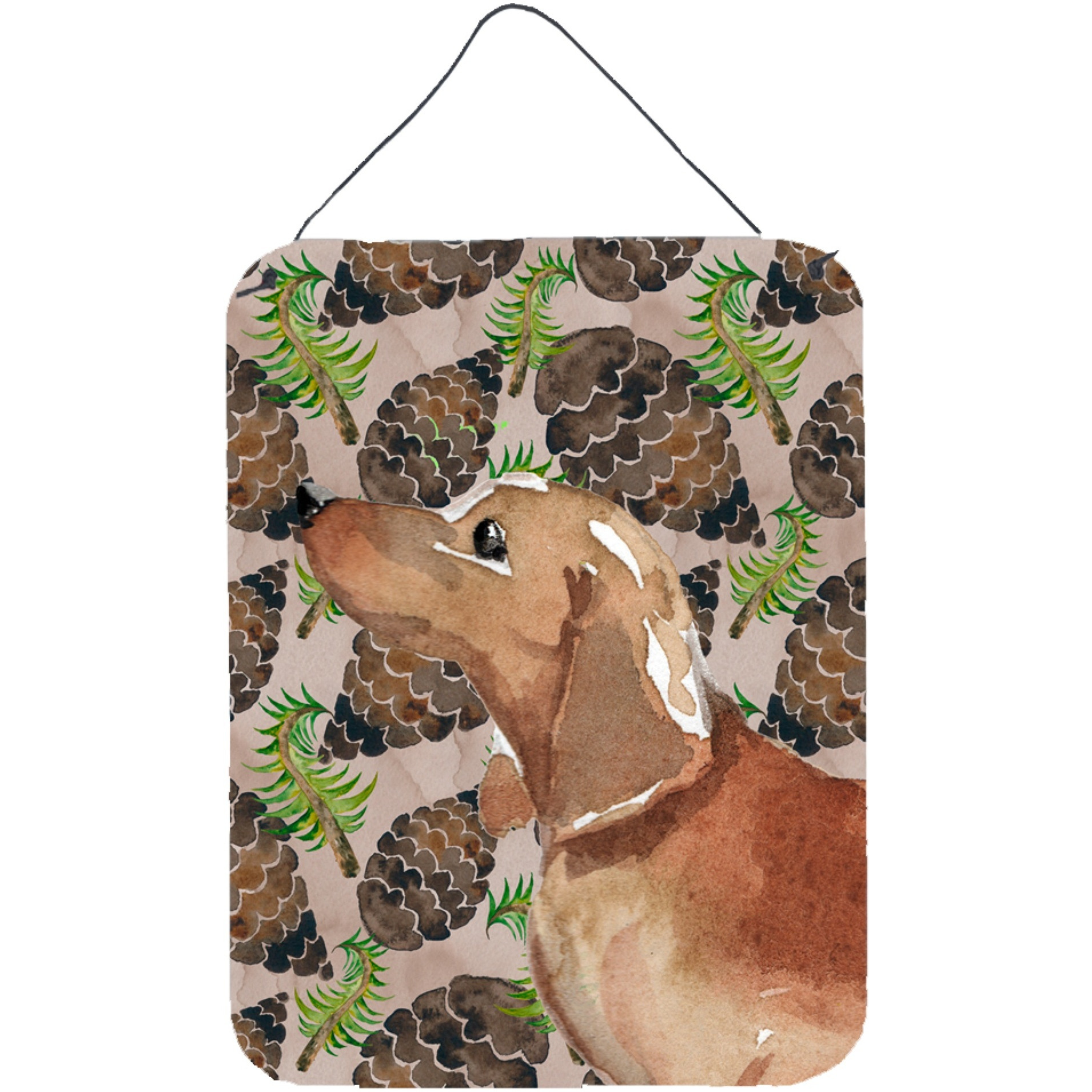 &quotCaroline's Treasures Red Tan Dachshund Pine Cones Metal Print, 16"" x 12"", Multicolor"