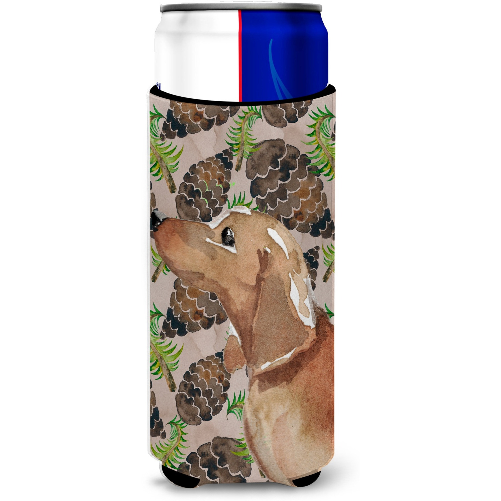 &quotCaroline's Treasures Red Tan Dachshund Pine Cones Decorative Can Hugger, Slim, Multicolor"