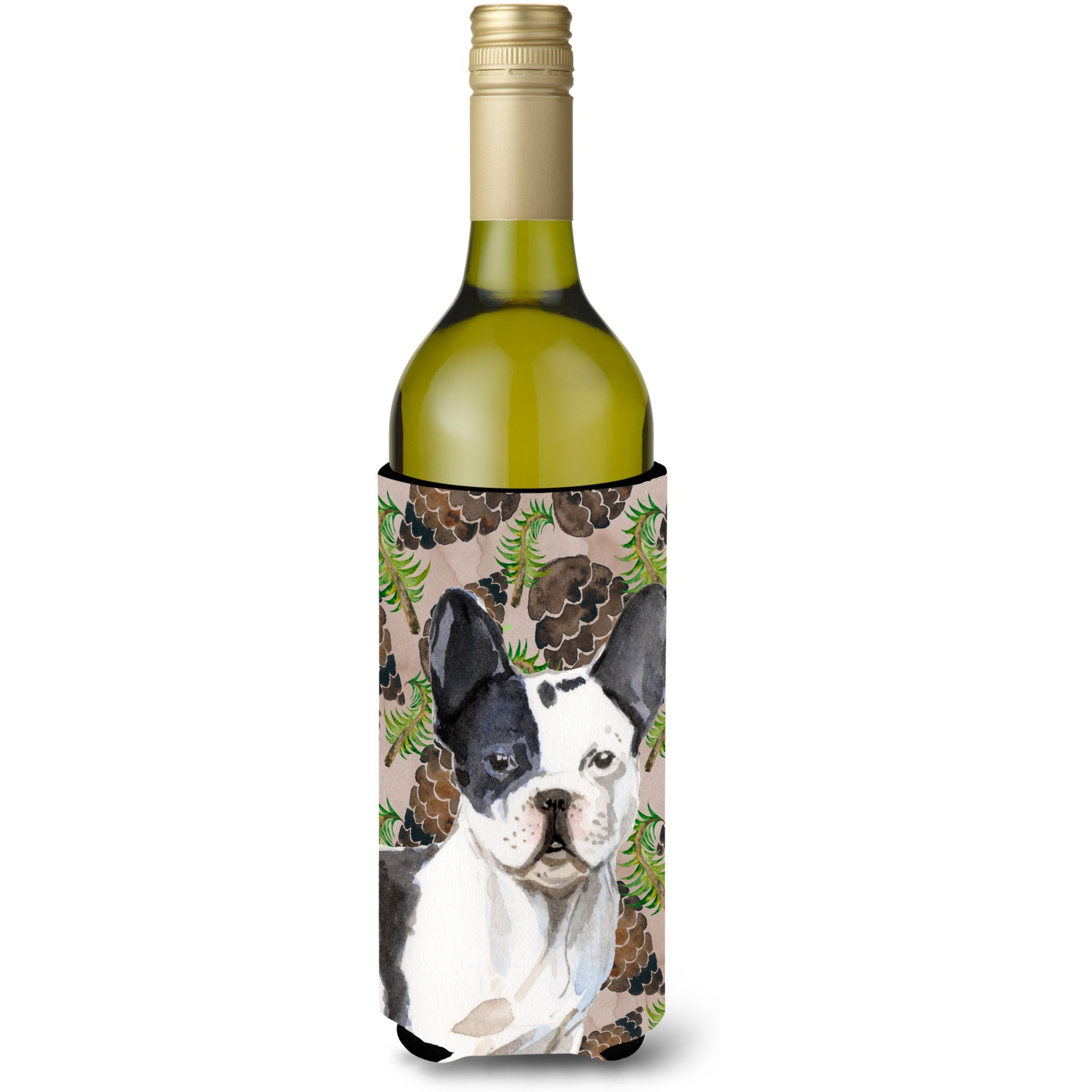 &quotCaroline's Treasures Black White French Bulldog Pine Cones Decorative Bottle Hugger, 750ml, Multicolor"