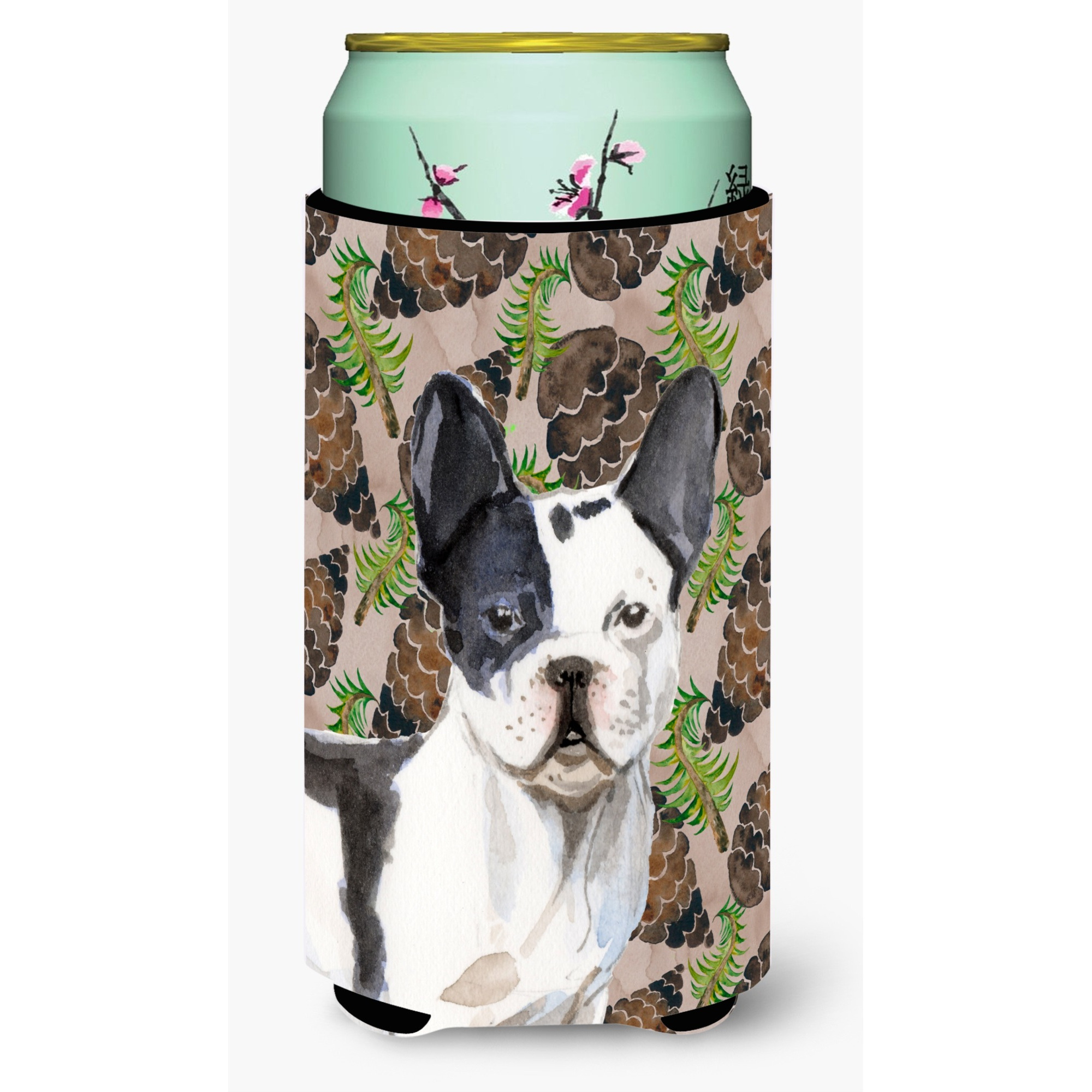 &quotCaroline's Treasures Black White French Bulldog Pine Cones Decorative Can Hugger, Tall, Multicolor"