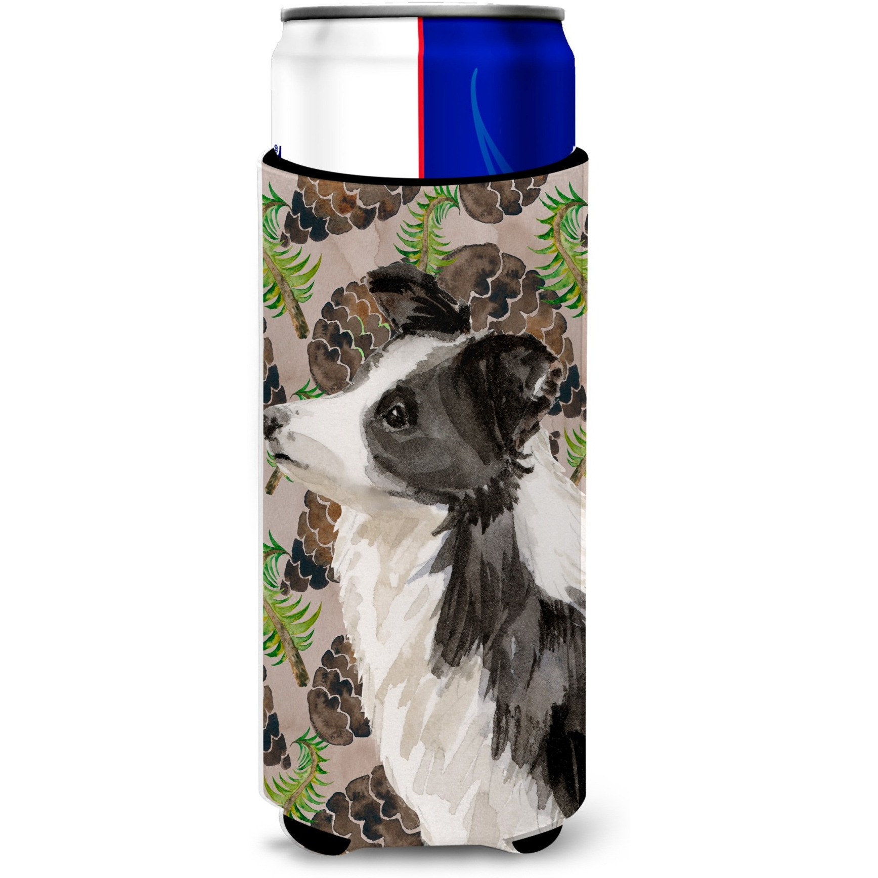 &quotCaroline's Treasures Border Collie Pine Cones Decorative Can Hugger, Slim, Multicolor"