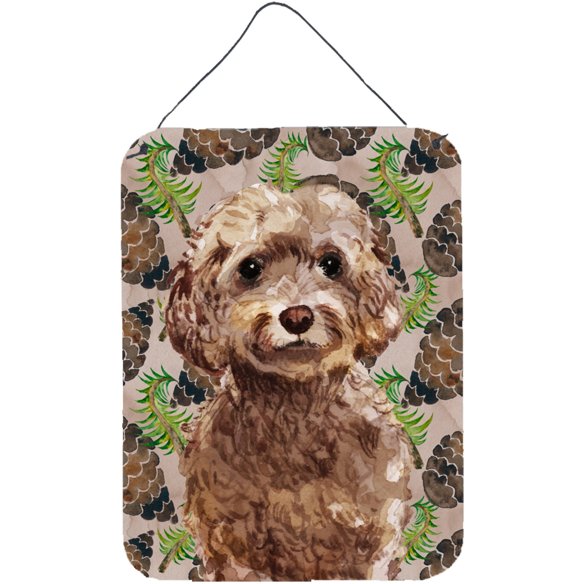 &quotCaroline's Treasures Brown Cockapoo Pine Cones Metal Print, 16"" x 12"", Multicolor"