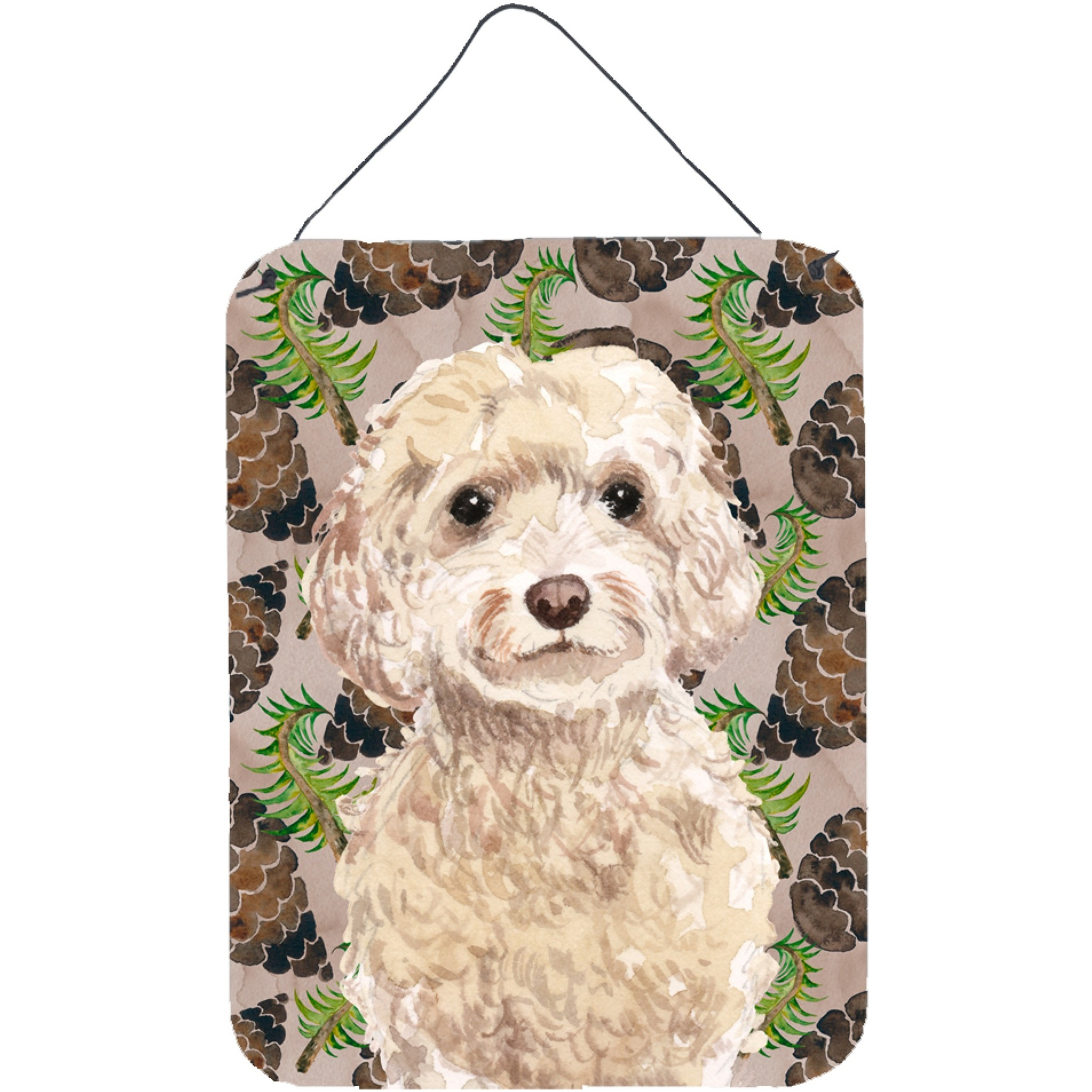 &quotCaroline's Treasures Champagne Cockapoo Pine Cones Metal Print, 16"" x 12"", Multicolor"