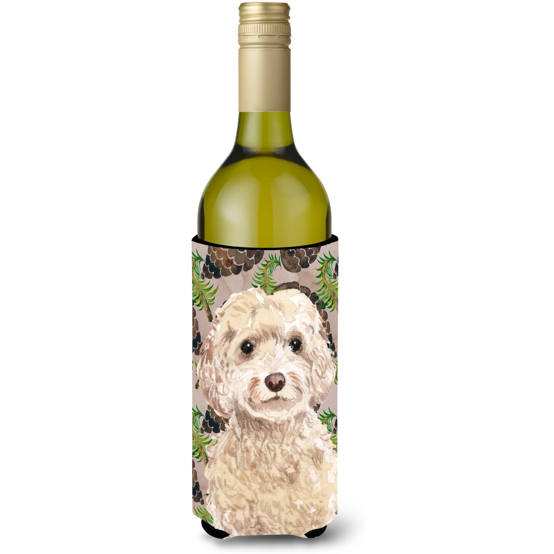 &quotCaroline's Treasures Champagne Cockapoo Pine Cones Decorative Bottle Hugger, 750ml, Multicolor"