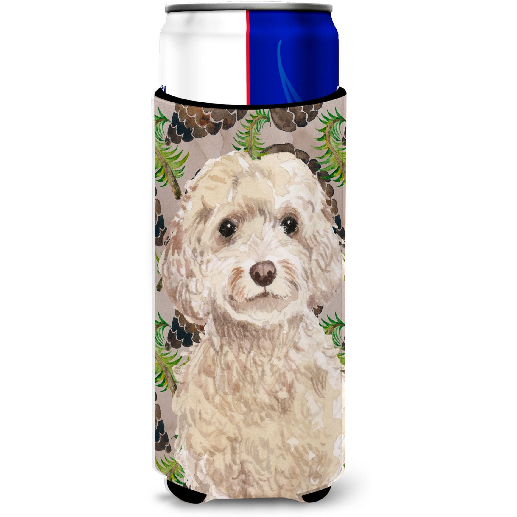 &quotCaroline's Treasures Champagne Cockapoo Pine Cones Decorative Can Hugger, Slim, Multicolor"