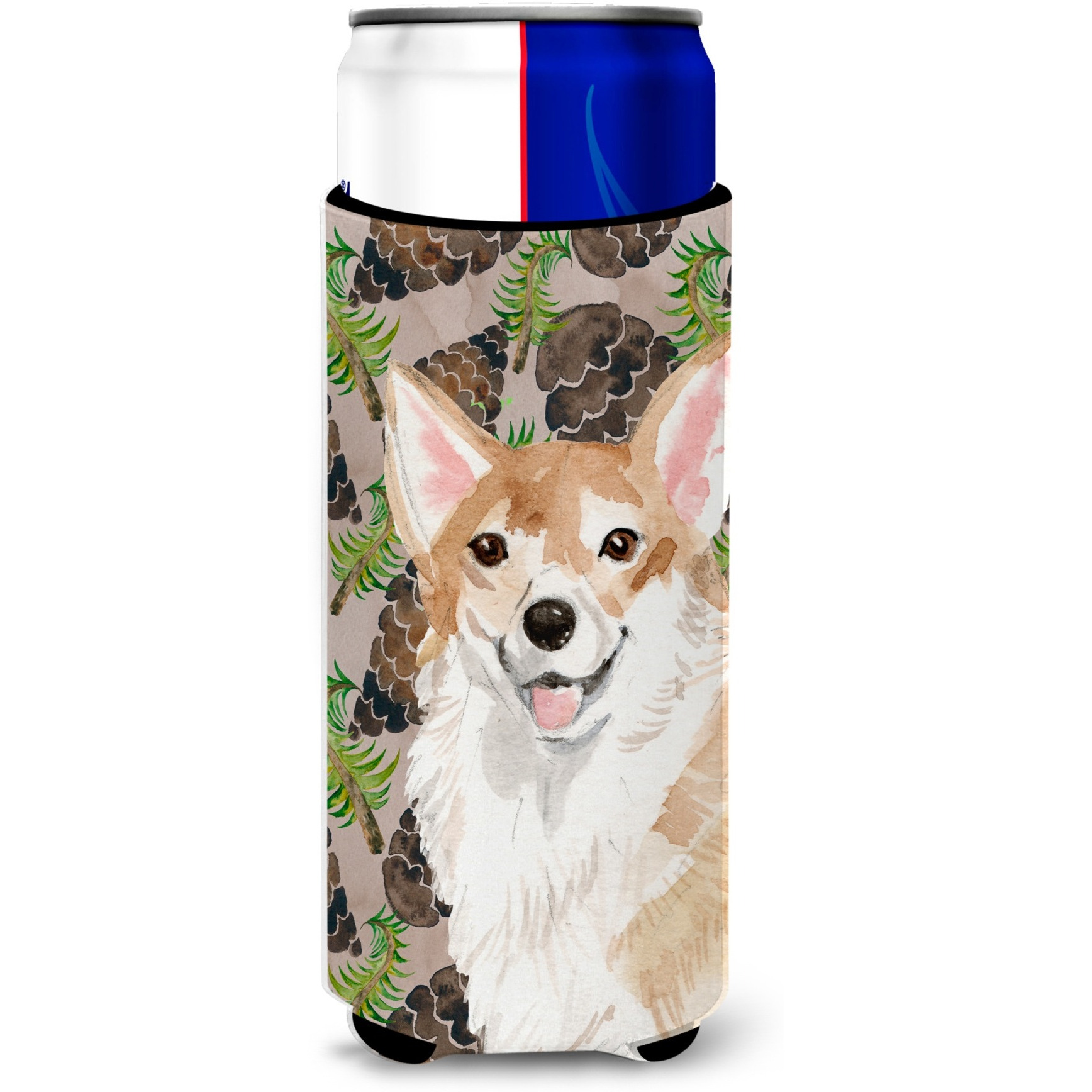 &quotCaroline's Treasures Corgi Pine Cones Decorative Can Hugger, Slim, Multicolor"