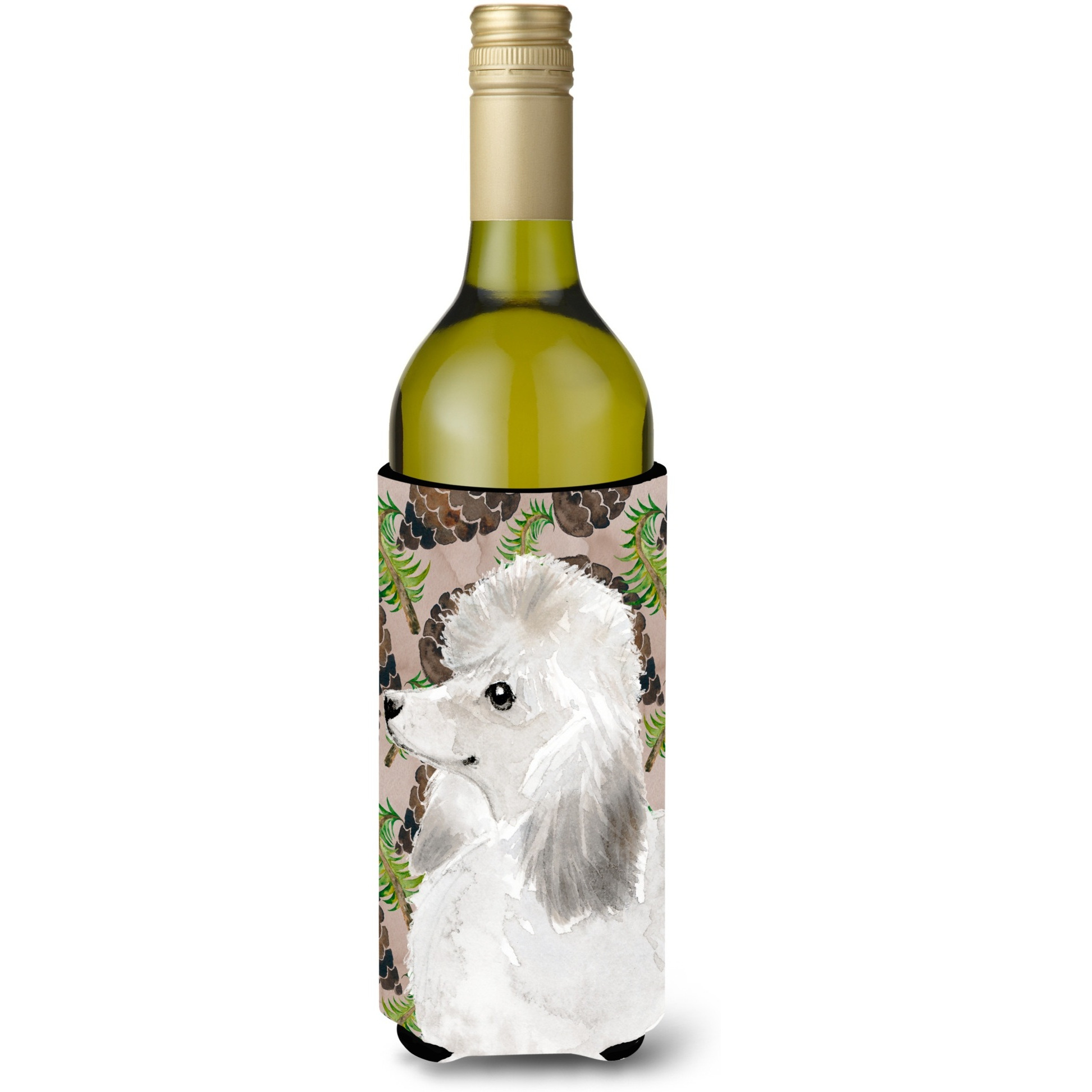 &quotCaroline's Treasures White Standard Poodle Pine Cones Decorative Bottle Hugger, 750ml, Multicolor"