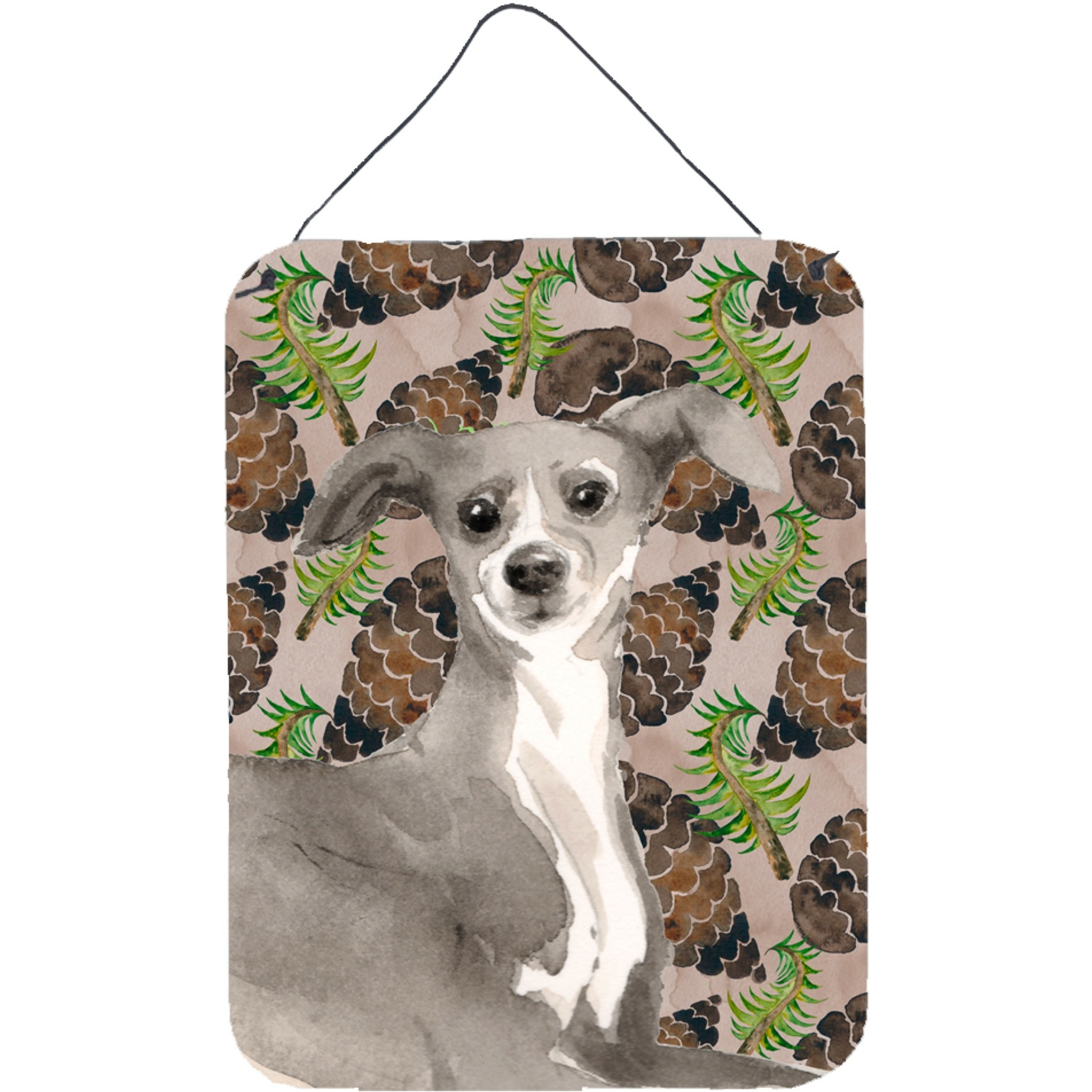 &quotCaroline's Treasures Italian Greyhound Pine Cones Metal Print, 16"" x 12"", Multicolor"
