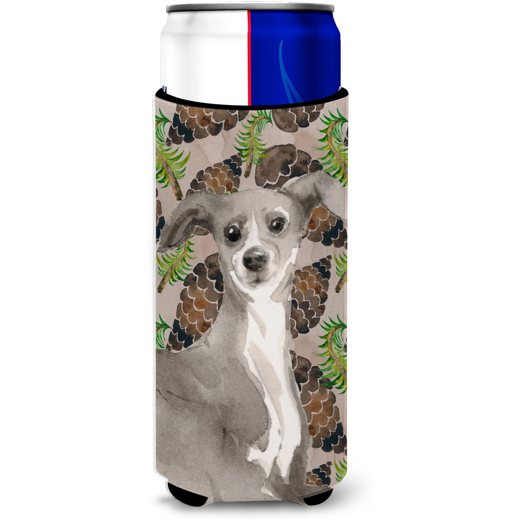 &quotCaroline's Treasures Italian Greyhound Pine Cones Decorative Can Hugger, Slim, Multicolor"