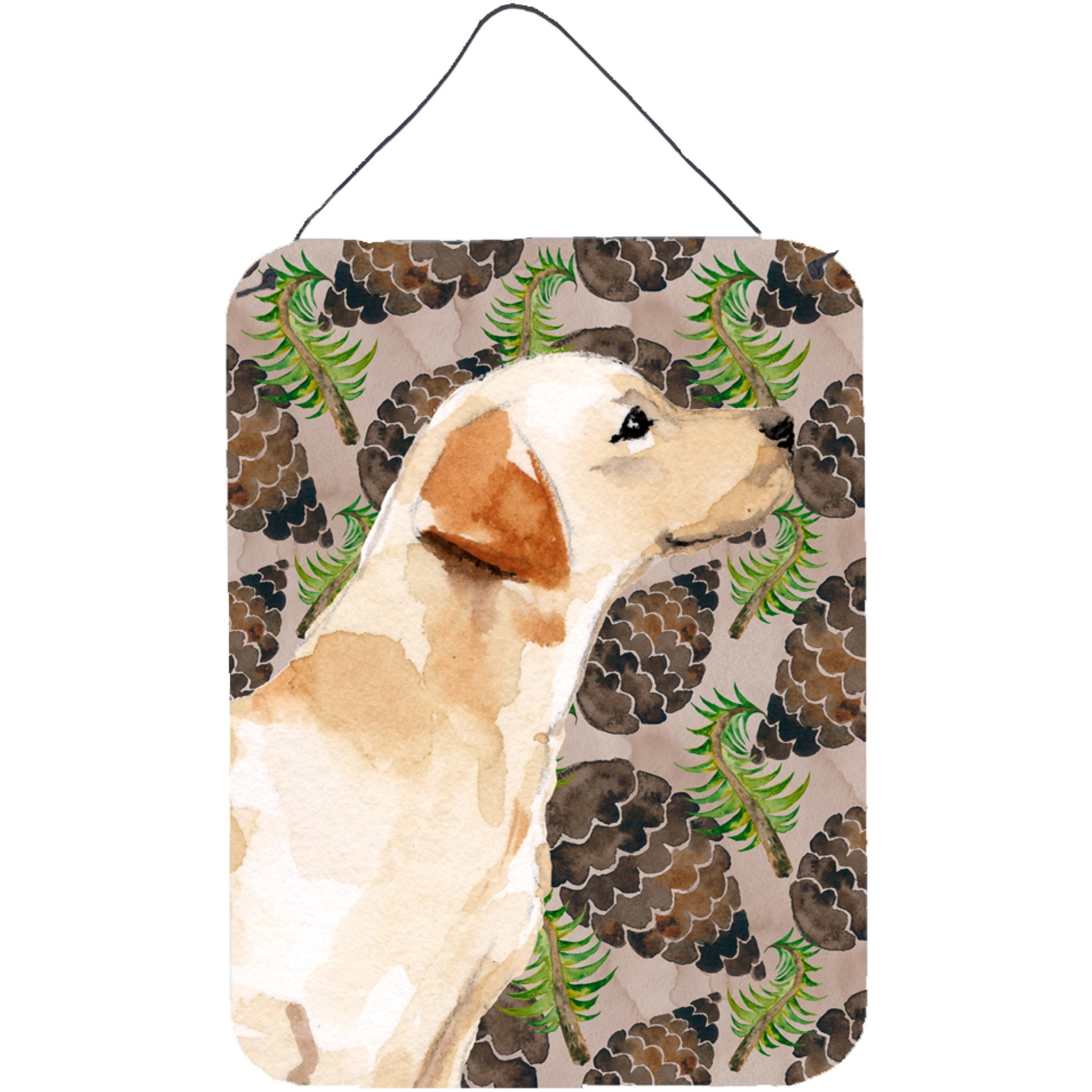 &quotCaroline's Treasures Yellow Labrador 2 Pine Cones Metal Print, 16"" x 12"", Multicolor"
