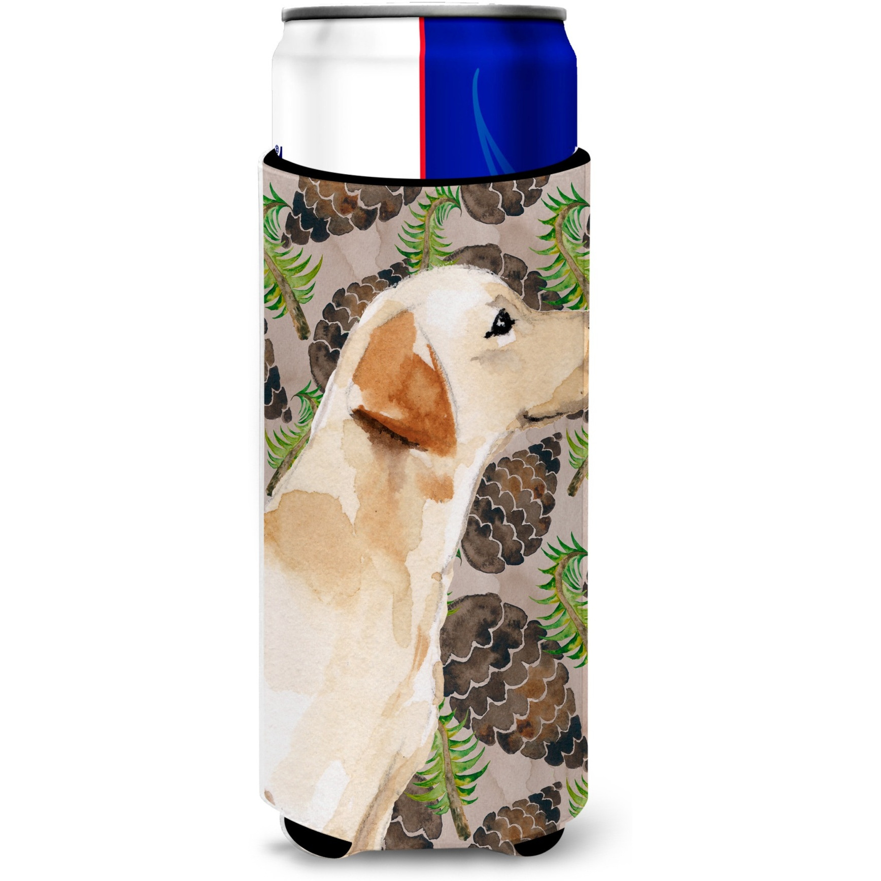 &quotCaroline's Treasures Yellow Labrador 2 Pine Cones Decorative Can Hugger, Slim, Multicolor"
