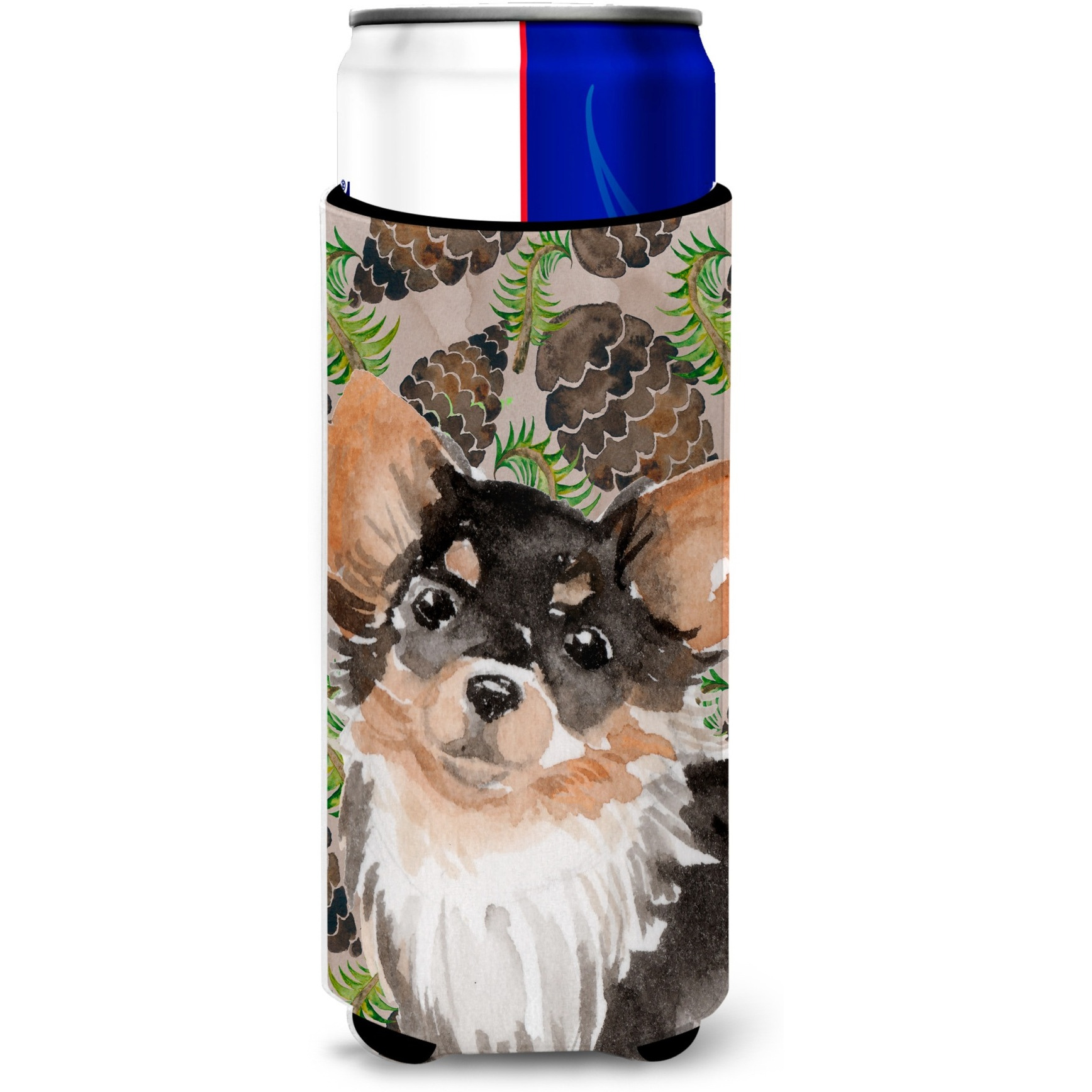 &quotCaroline's Treasures Long Haired Chihuahua Pine Cones Decorative Can Hugger, Slim, Multicolor"