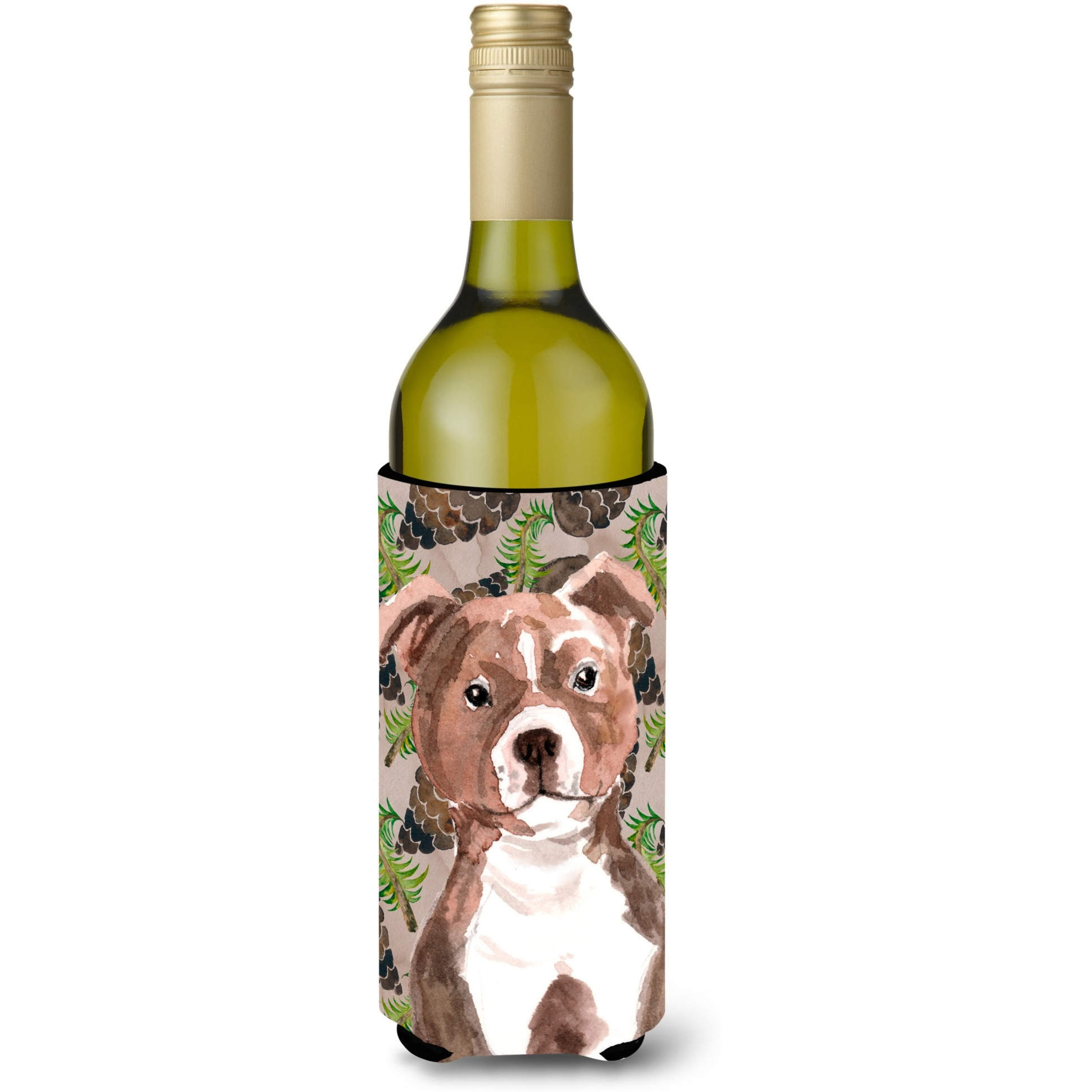 &quotCaroline's Treasures Red Staffie Bull Terrier Pine Cones Decorative Bottle Hugger, 750ml, Multicolor"