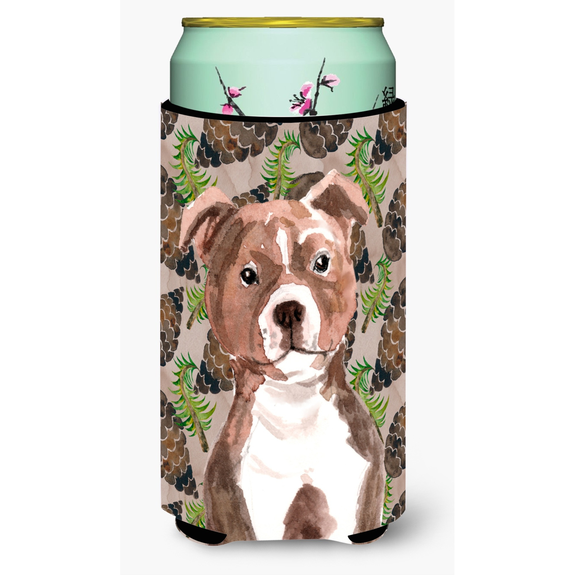 &quotCaroline's Treasures Red Staffie Bull Terrier Pine Cones Decorative Can Hugger, Tall, Multicolor"