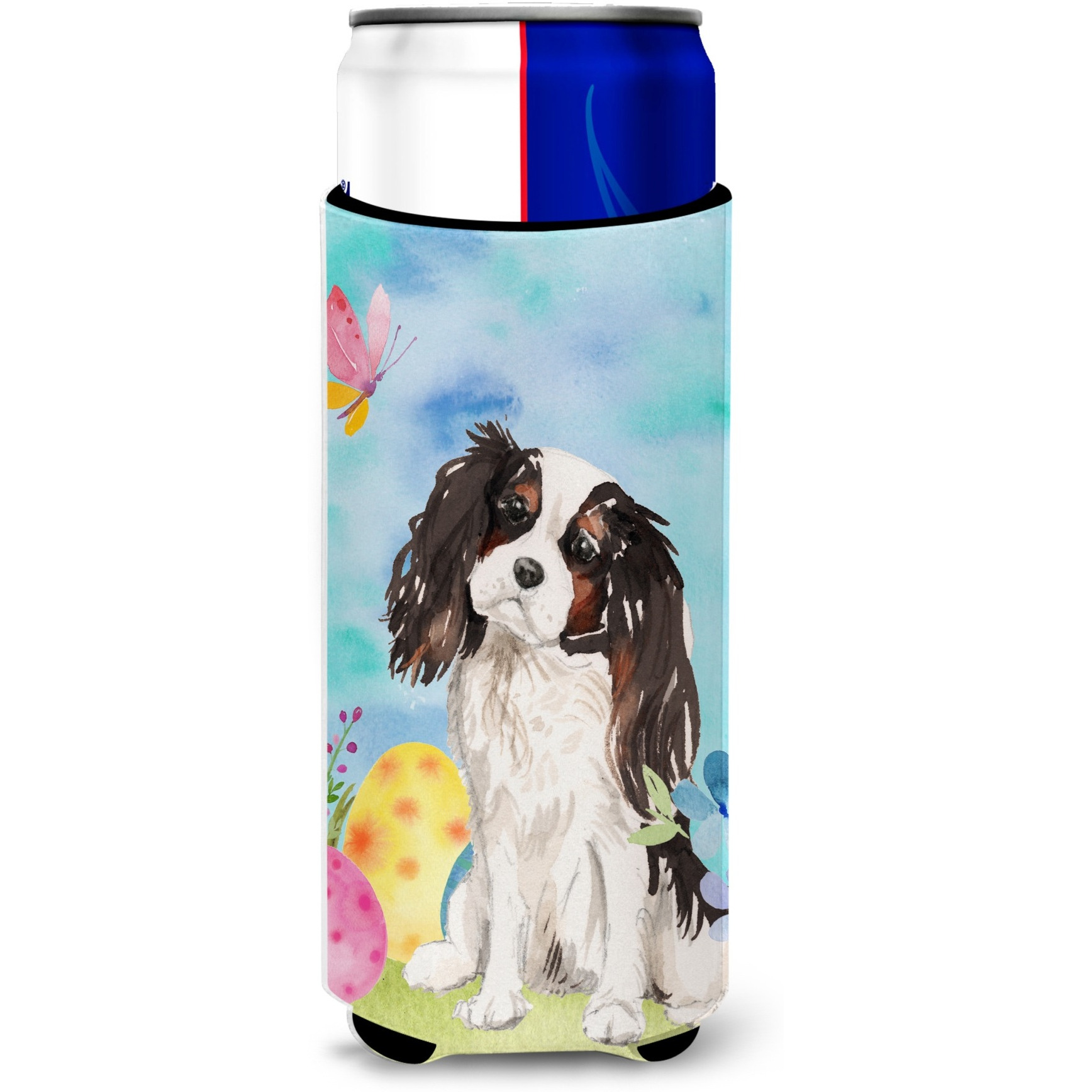 &quotCaroline's Treasures Tricolor Cavalier Spaniel Easter Decorative Can Hugger, Slim, Multicolor"
