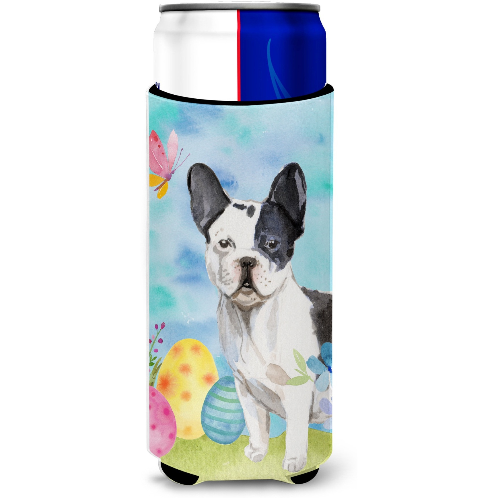 &quotCaroline's Treasures Black White French Bulldog Easter Decorative Can Hugger, Slim, Multicolor"