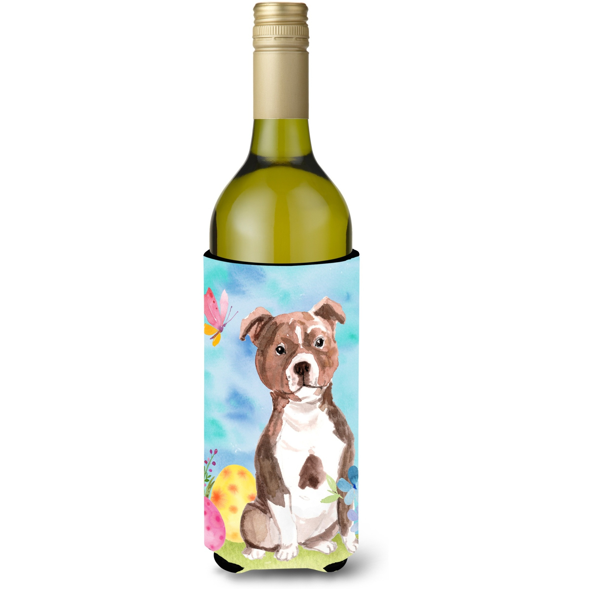&quotCaroline's Treasures Red Staffie Bull Terrier Easter Decorative Bottle Hugger, 750ml, Multicolor"