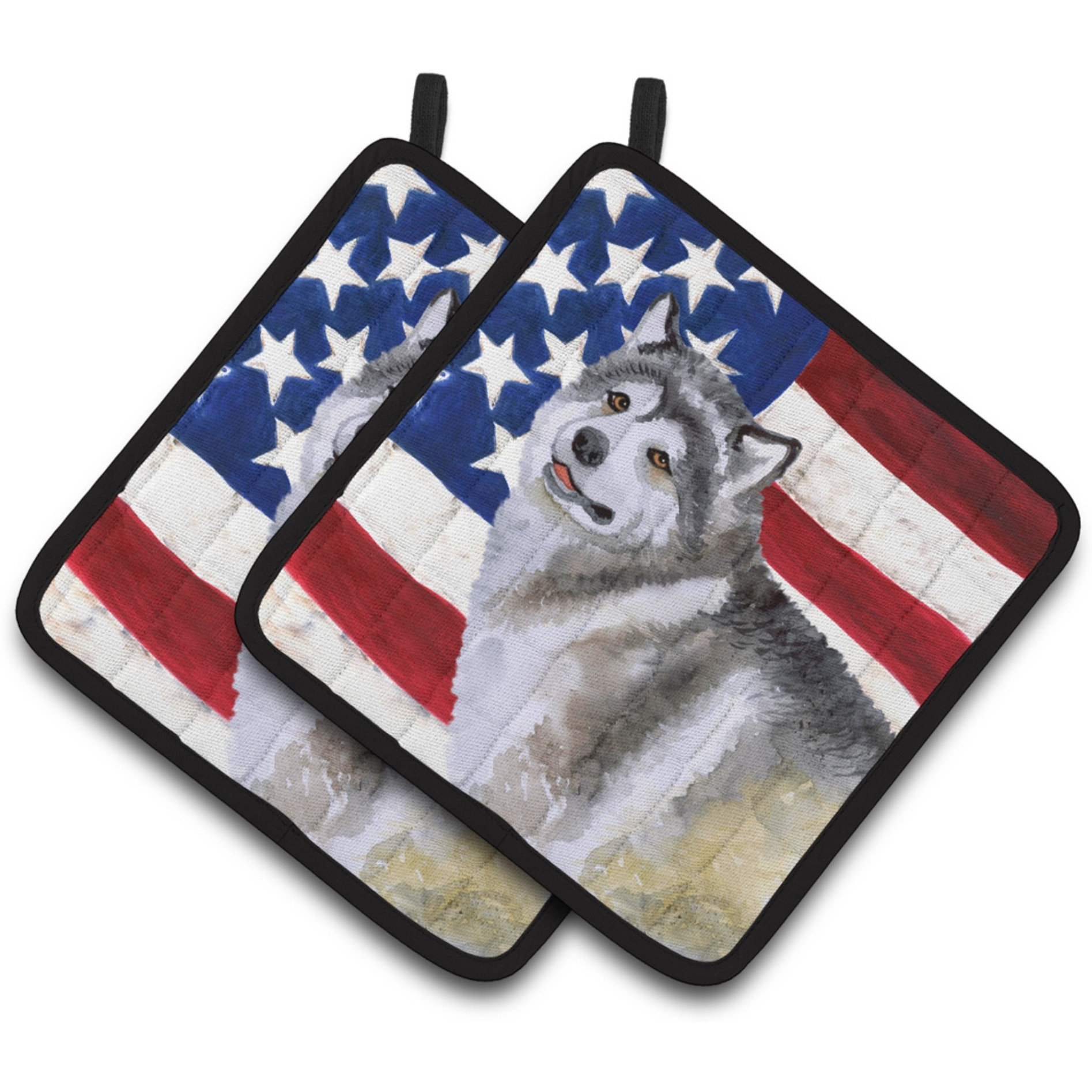 &quotCaroline's Treasures Alaskan Malamute Patriotic Decorated pot holder, 7.5H x 7.5W, USA American Flag"